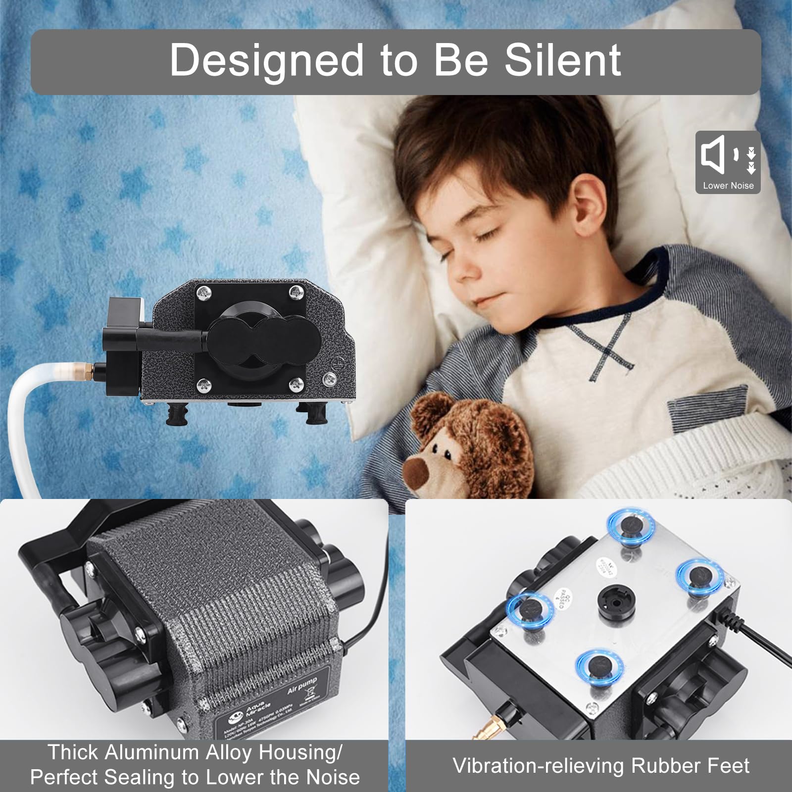 AquaMiracle Quiet Fish Tank Air Pump 317GPH 0.025MPa 8W High Pressure Aquarium Air Pump Commercial Air Pump Pond Aerator Bubbler