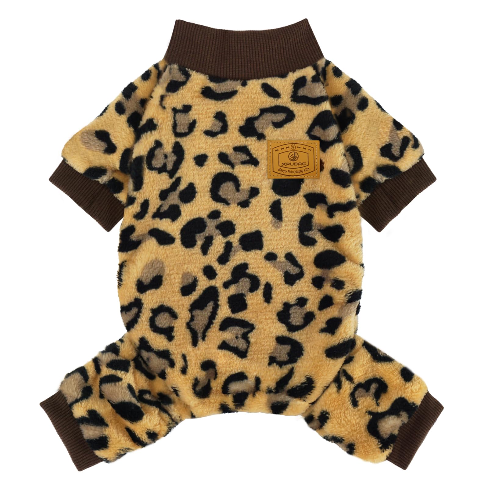XPUDAC Dog Sweater Leopard Fleece Dog Pajamas for Small Medium Dogs Girl Boy Pet Winter Clothes for Winter Christmas(XX-Large)