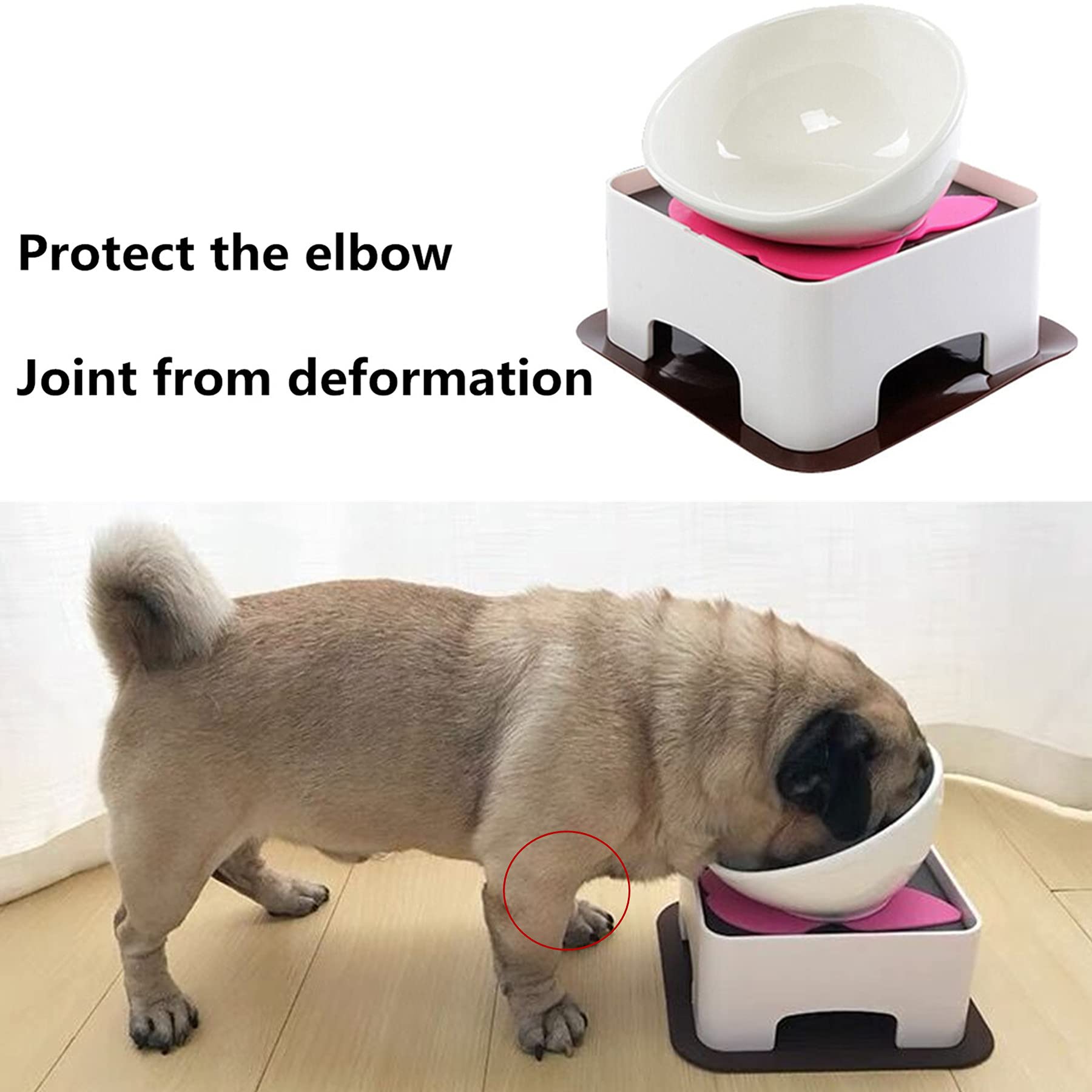 Bulldog Bowl Anti-Slip Dog Cat Dish Detachable Rubber Dog Bowl Pet Sterile Tilted Pet Feeder Slope Base (White(Ceramic Bowl), 1.
