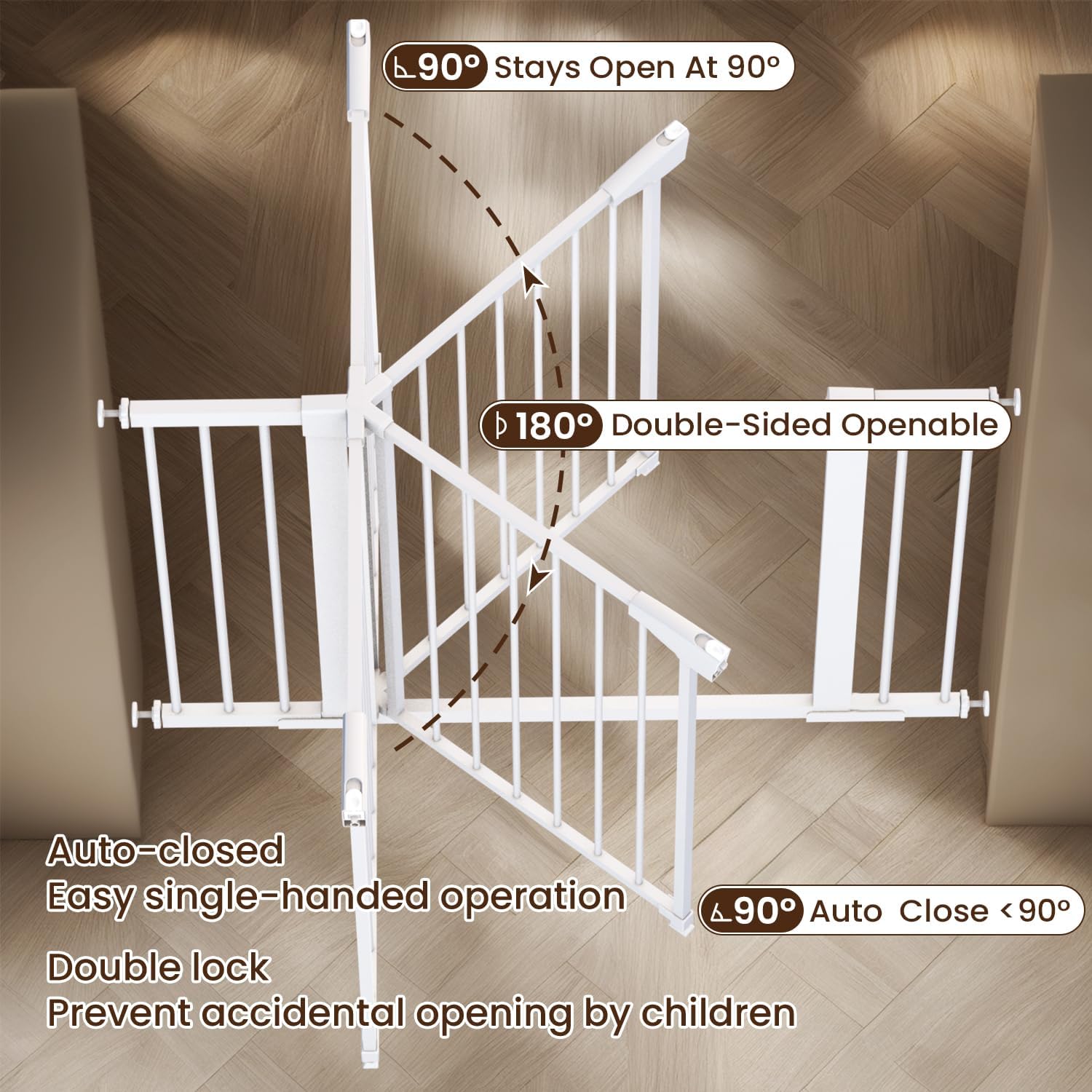 Mumeasy Baby Gate for Stairs - 29.6-46  Auto Close Dog Gate for Doorways, Extra Wide Child Gate Indoor, Walking Through Safety G