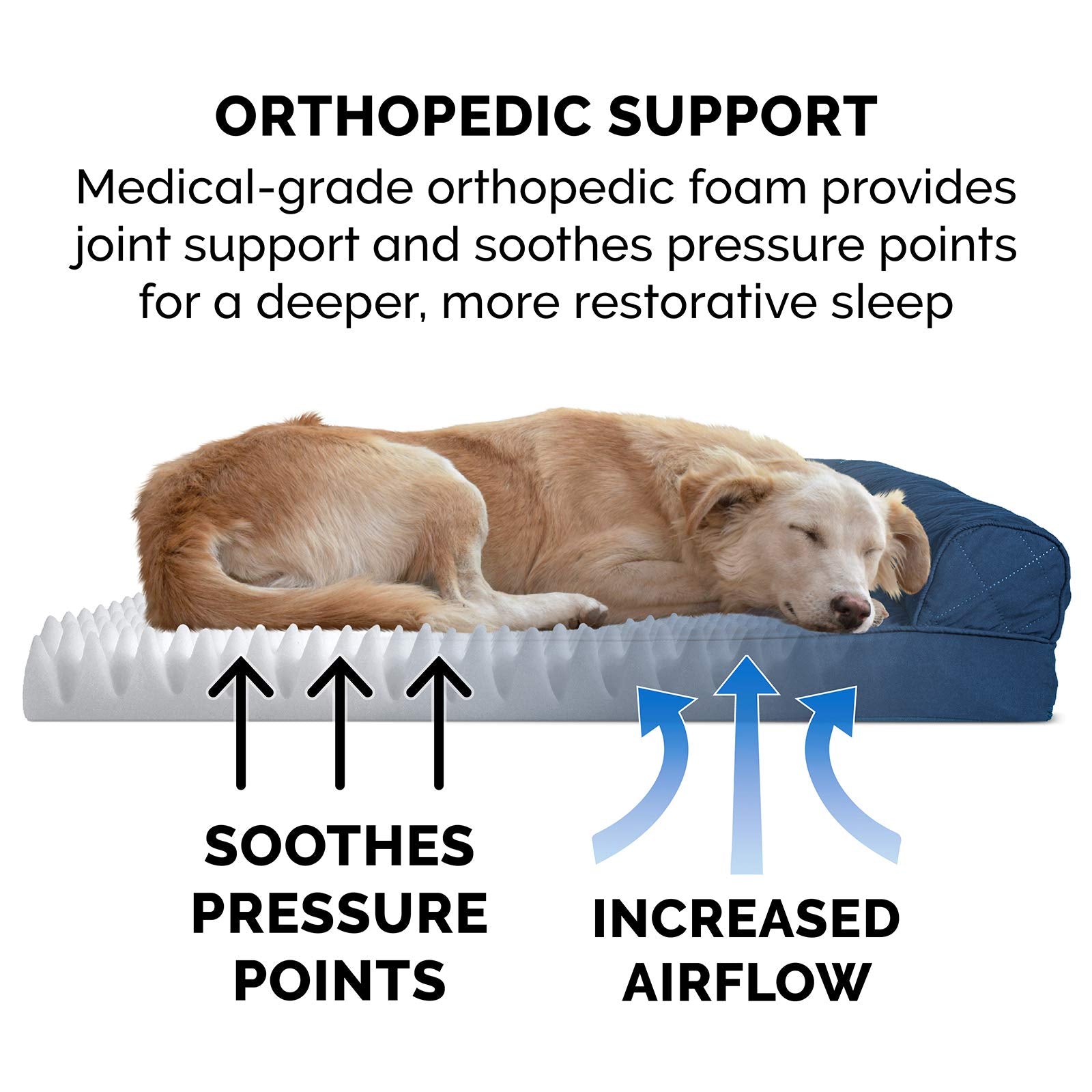 Furhaven Orthopedic Dog Bed For Large Dogs W/ Removable Bolsters & Washable Cover, For Dogs Up To 95 Lbs - Quilted Sofa - Navy (Blue), Jumbo/Xl