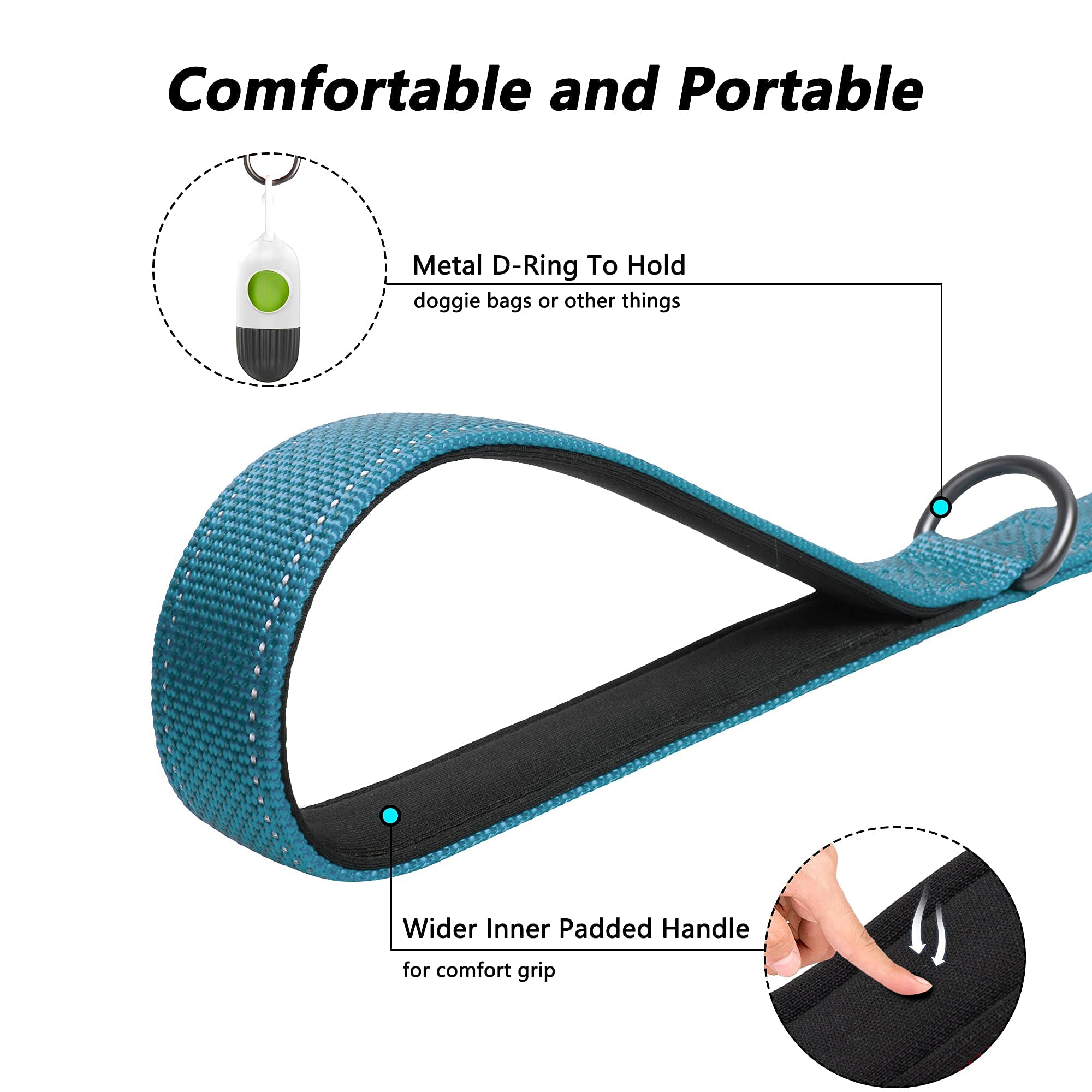 Petifine 4Ft Heavy Duty Dog Leash With Soft Padded Double Handle, Durable Strong Clasp Dog Leashes, Reflective Nylon Walking Lea