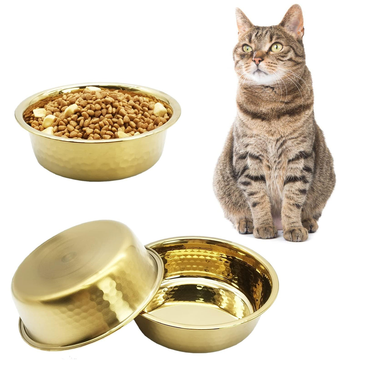 Kathson 3Pcs Premium Stainless Steel Dog Bowls, Hammered Thickened Metal Dog Bowl Feeding Or Water Bowls For Small/Meidum/Large Sized Dogs&Cats Stackable Metal Cat Bowl Dishwasher Safe 5.5 Dia.