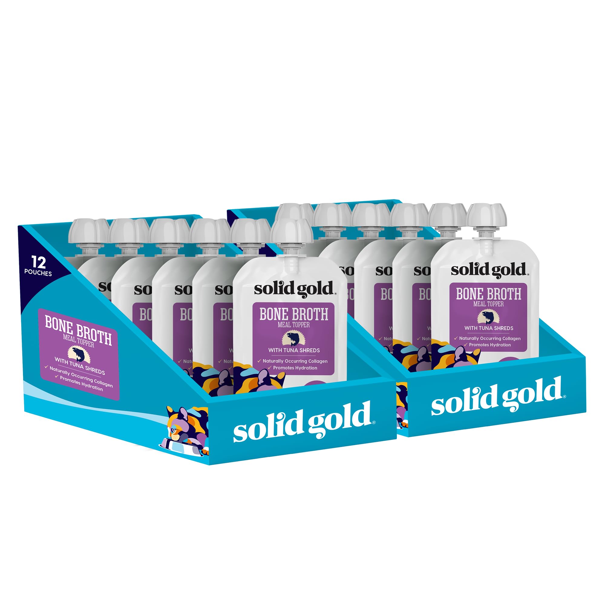 Solid Gold Bone Broth Cat Food Topper - Lickable Wet Food with Protein Shreds for Hydration - Easy to Serve Gravy Bone Broth for