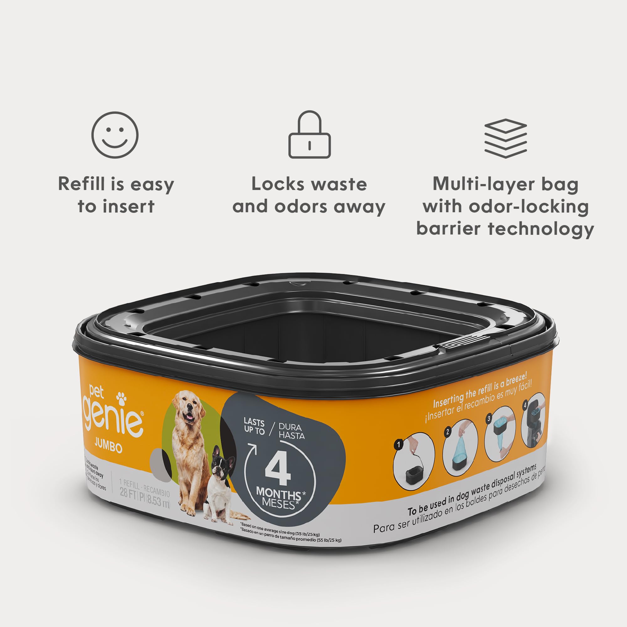 Pet Genie ?Jumbo Refill 1-Pack ?Up To 4 Months Of Supply - Ultimate Odor Control Dog Poop Bags