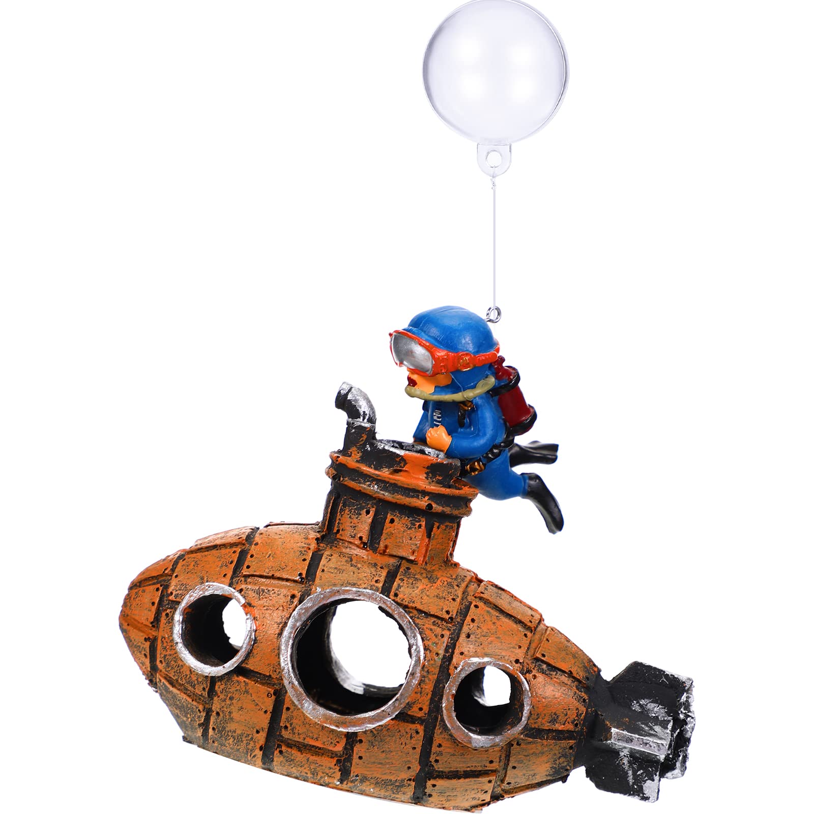 Christmas Aquarium Decorations Floating Fish Tank Air Pump Decorations Include Hanging Lovely Diver For Aquarium And Retro Old Submarine Wreck Ornament Artificial Resin Accessories For Fish Tanks Pool
