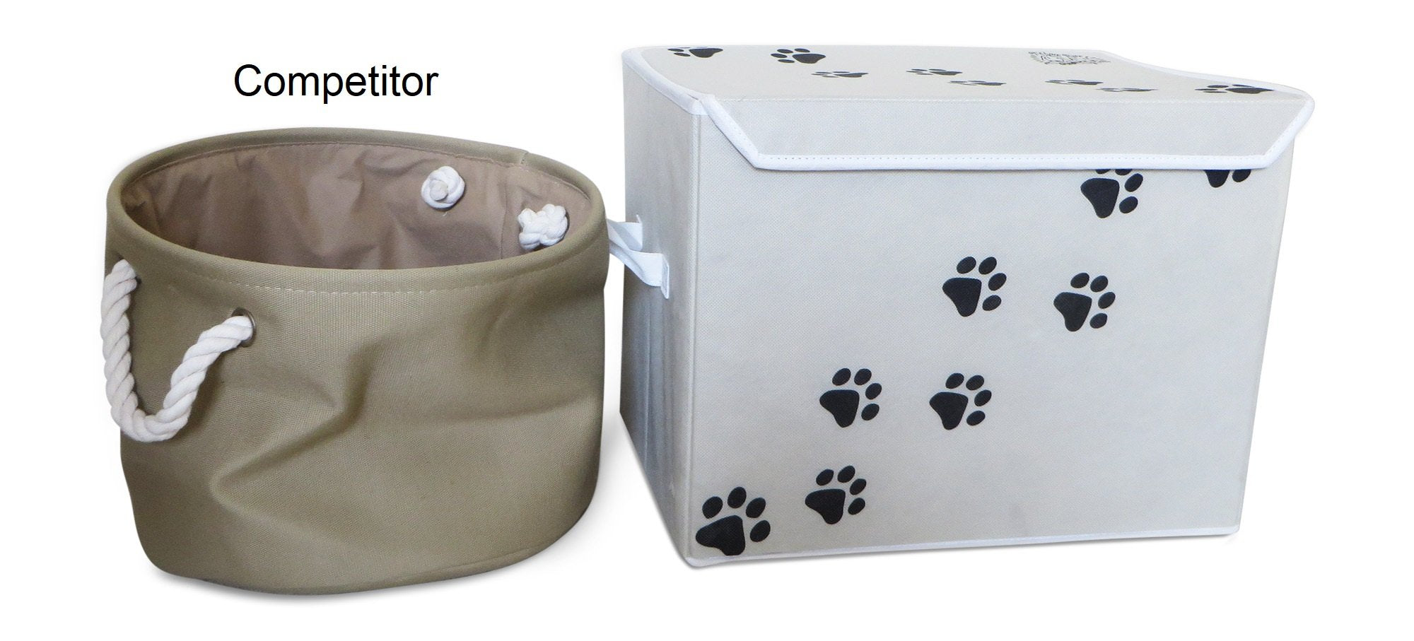 Feline Ruff Large Dog Toys Storage Box. 16' X 12' Inch Pet Toy Storage Basket With Lid. Perfect Collapsible Canvas Bin For Cat Toys And Accessories Too! (Tan)