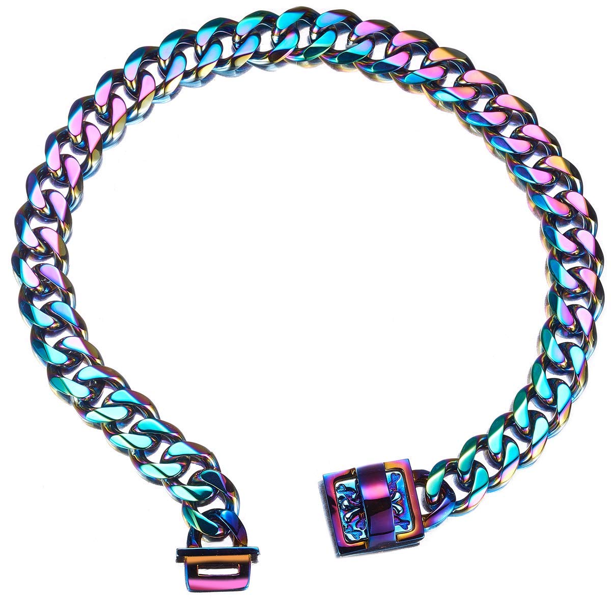 19 Mm Dog Collar Rainbow Heavy Duty Stainless Steel Dog Colorful Luxury Training Collar Cuban Link With Durable Clasp Necklace Chain