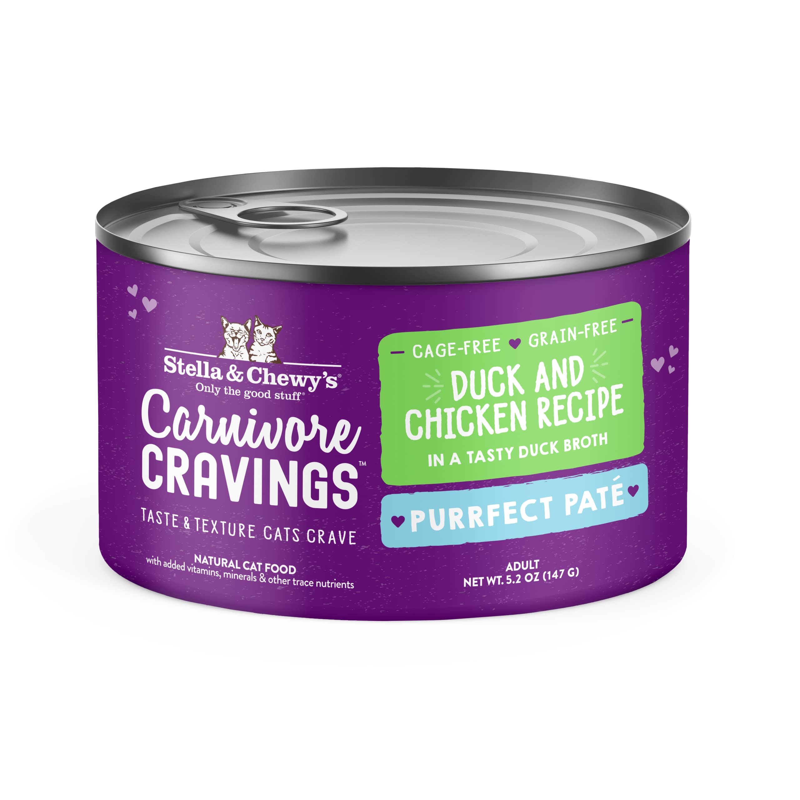 Stella & Chewys Carnivore Cravings Purrfect Pate Cans - Grain Free, Protein Rich Wet Cat Food - Duck & Chicken Recipe - (5.2 Oun