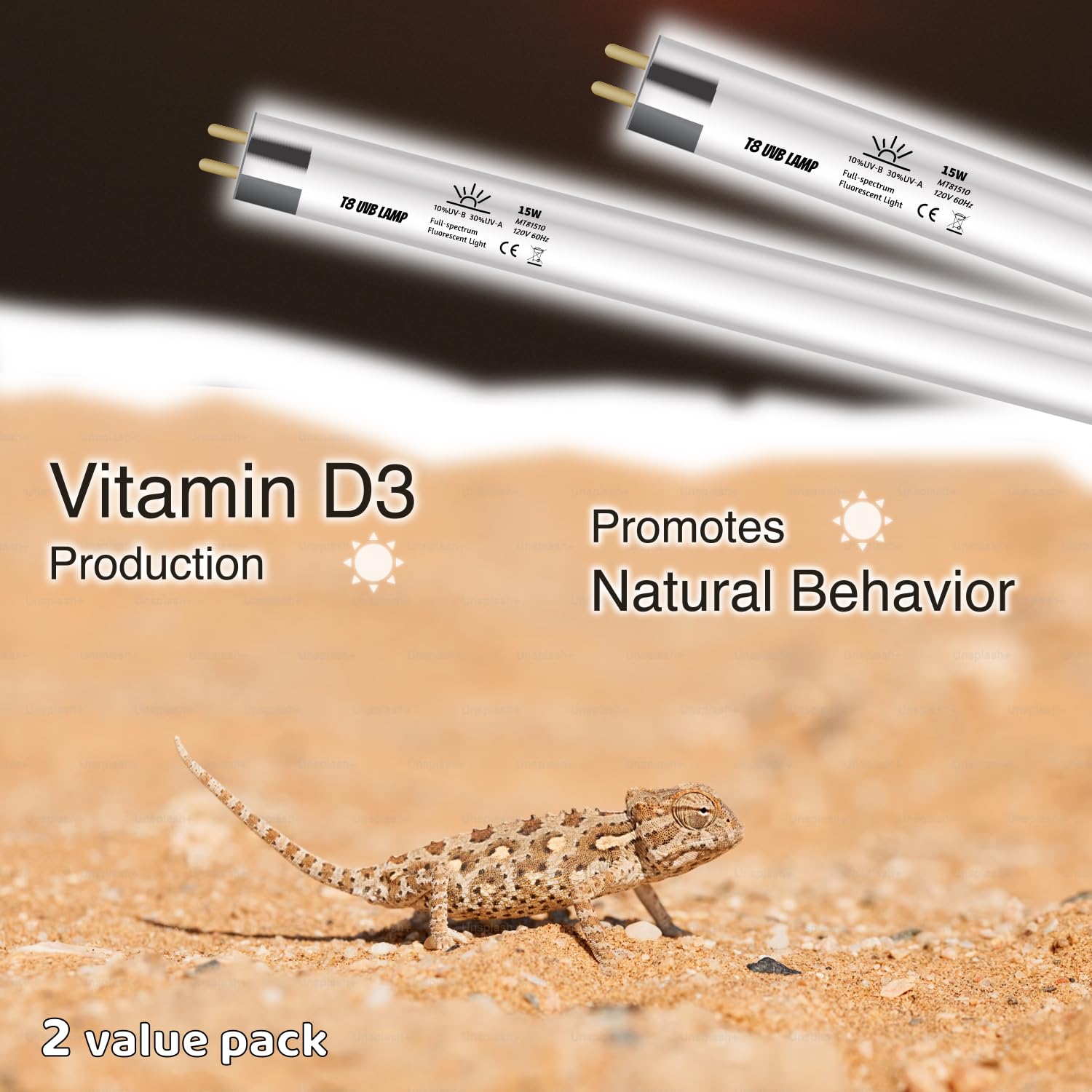 Reptiking T8 Uvb Reptile Lamp, 2-Pack 15W 10.0 Uvb Light Bulbs, German Raw Material Fluorescent Lamp, Liner Uvb Tube For Desert-