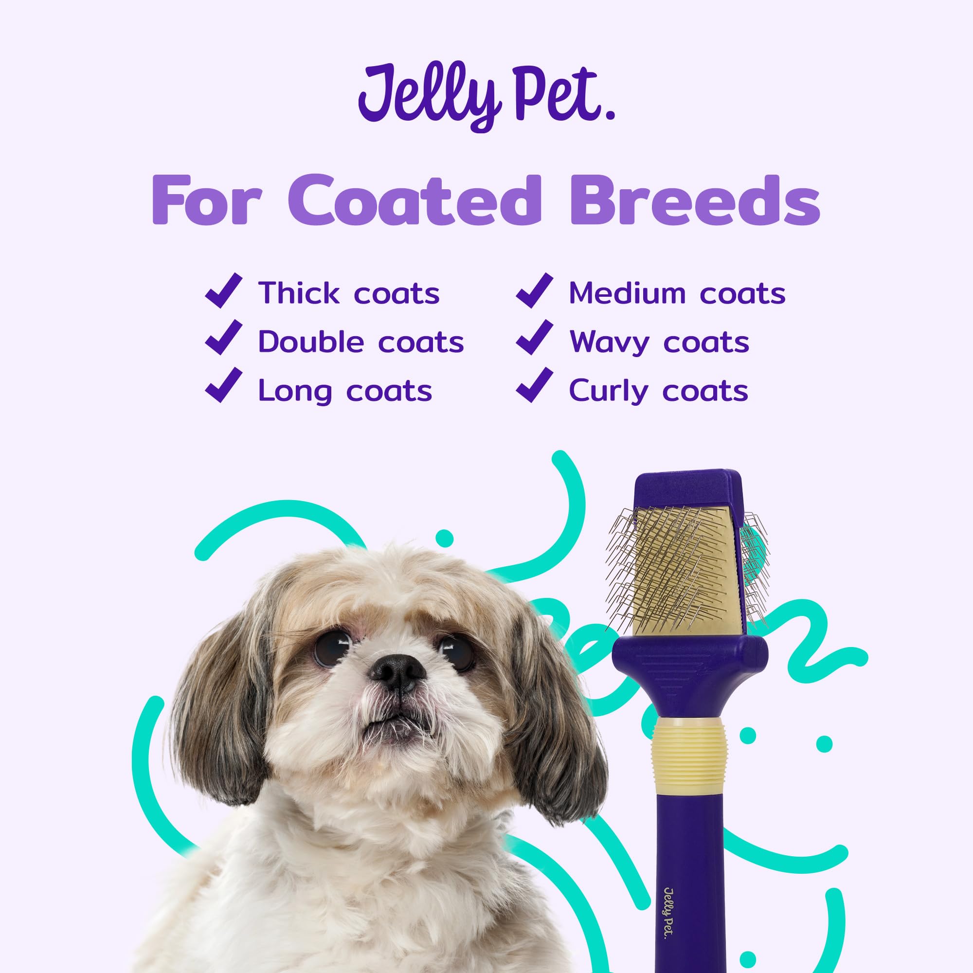Jelly Pet Double Sided Dog Slicker Brush, Longer Pins, Flexible Head, Fine/Coarse Sides, Removes Unwanted Tangles, Small, Purple