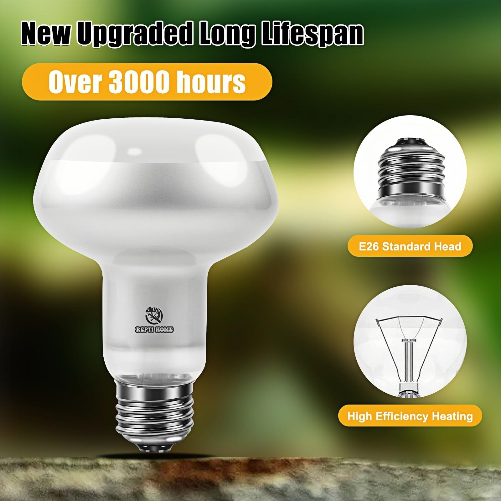 REPTI HOME Intense Reptile Heat Lamp Bulbs -2 Pack 75W, Reptiles & Amphibians UVA Basking Spot Lamp Bulb,Simulate Natural Sunlig