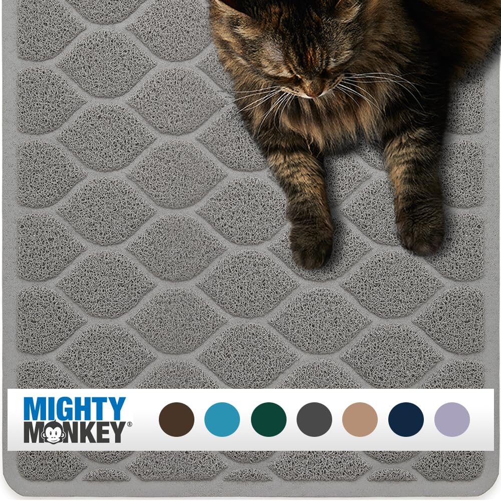 Mighty Monkey Waterproof Bpa Free Cat Litter Box Trapping Mat, Easy Clean Floors, Textured Baking, Soft On Sensitive Kitty Paws,