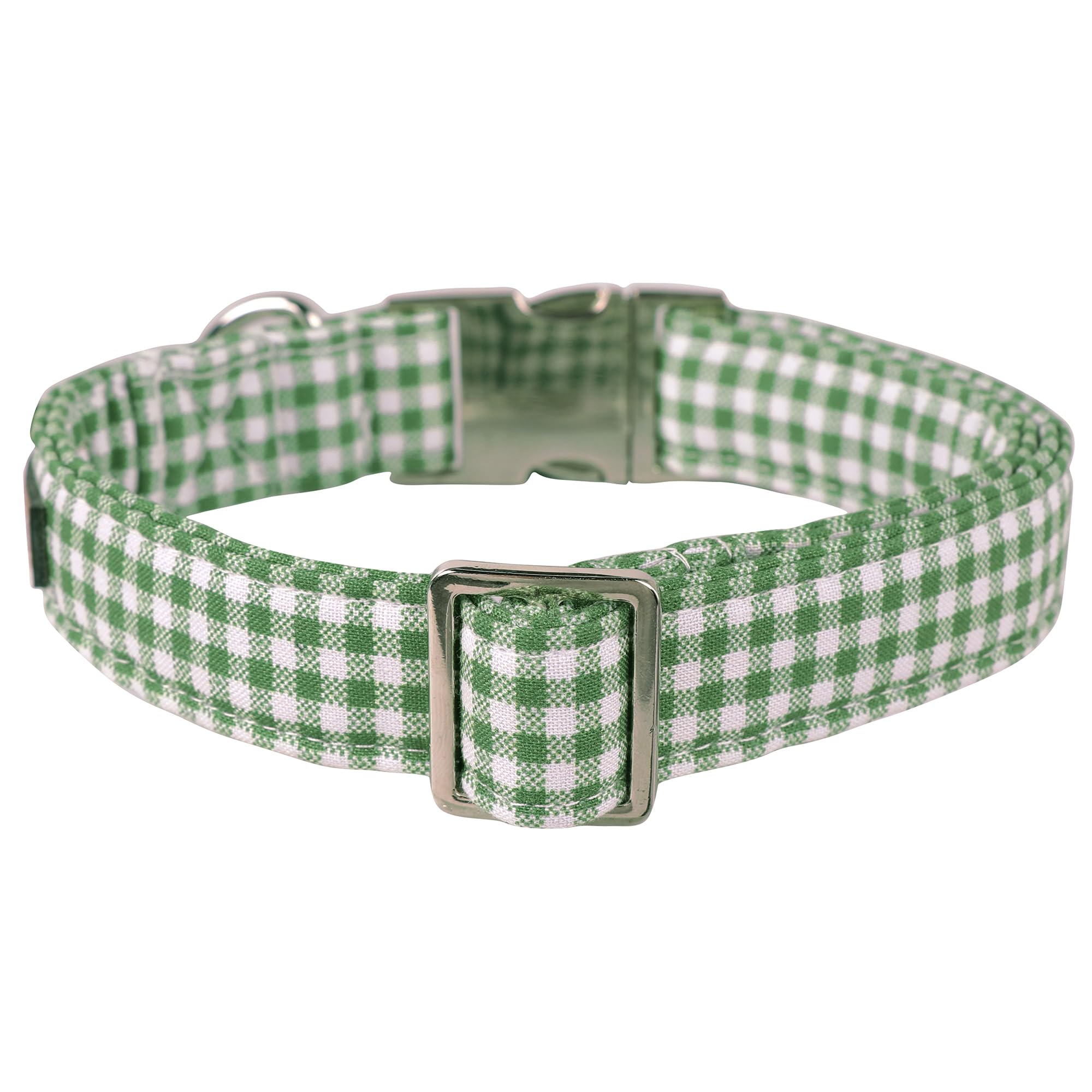 Lionet Paws Dog Collar, Comfortable Adjustable Cute Collar With Metal Buckle For Male Female Dogs, Green&White Grid Pattern, Lar