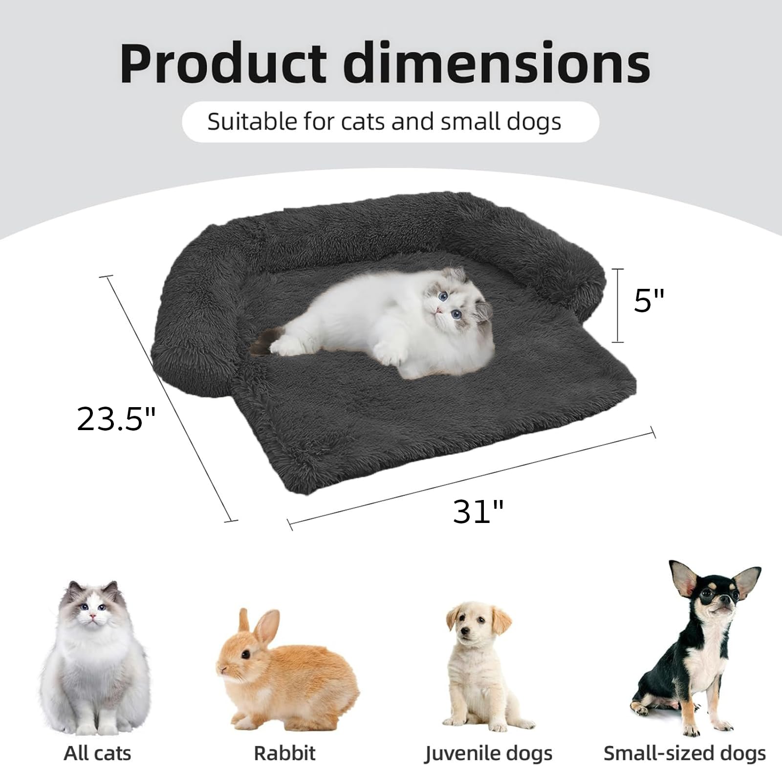 Calming Dog Bed Fluffy Plush Dog Mat For Furniture Protector With Removable Washable Cover For Large Medium Small Dogs And Cats (Xs(31“X23.5”X5“), Dark Grey)