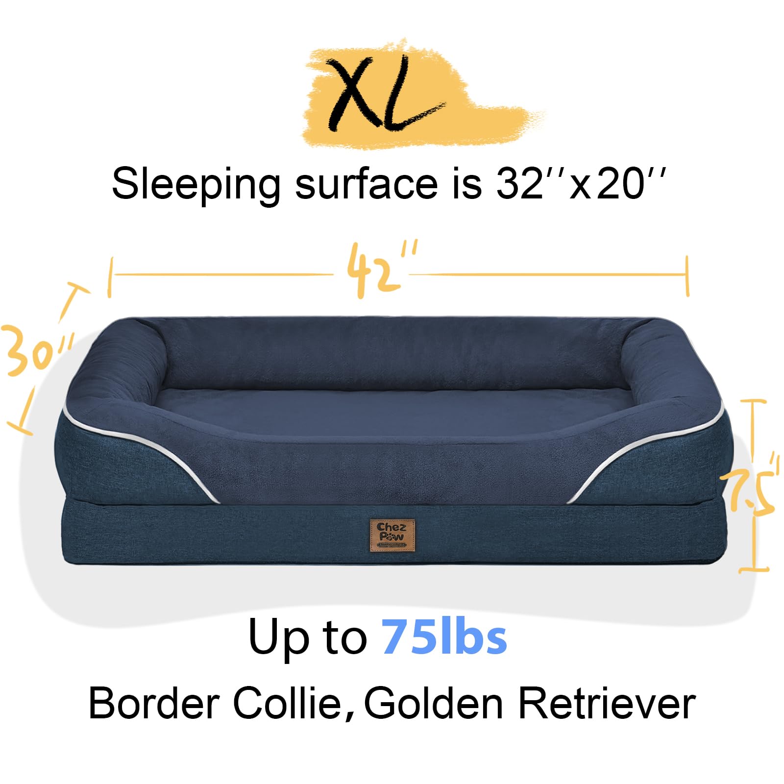 Removable Orthopedic Large Dog Bed -Xl Large Dog Beds With Washable Cover And Removable Bolsters Non-Slip Bottom & Waterproof Pe