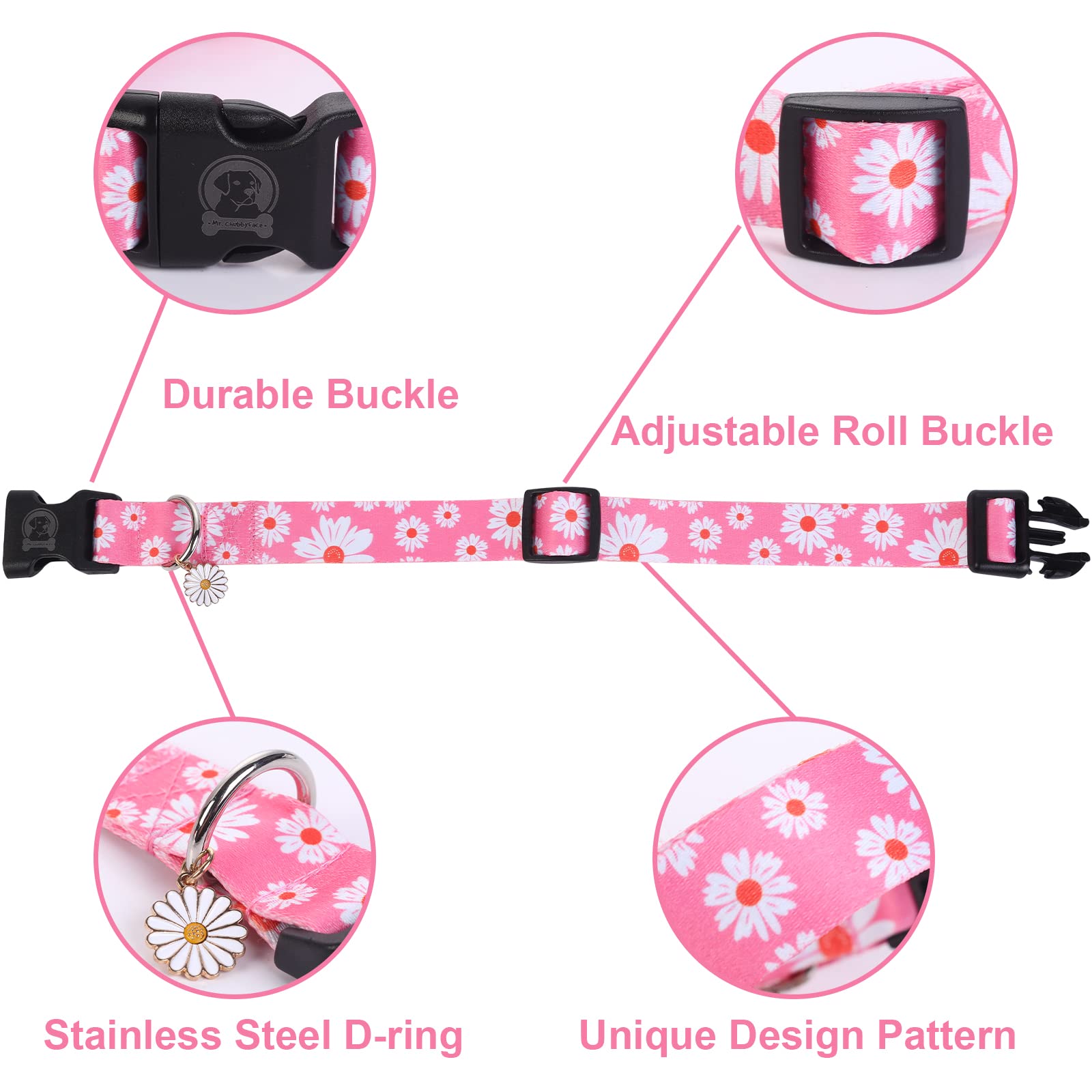 Mr. Chubbyface Flower Daisy Dog Collar Spring Floral Soft Adjustable Pet Boy Girl Collar For Small Medium Large Dogs