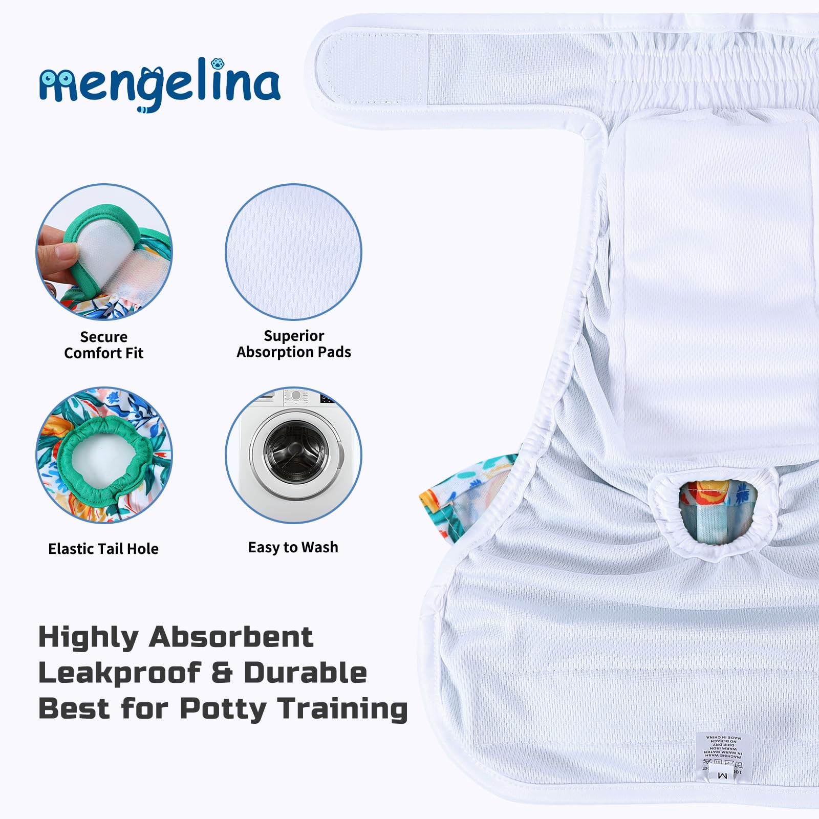 Mengelina Dog Diapers Female Washable (3 Pack), Reusable Dog Period Diapers Female Doggie Diapers Puppy Diapers Female Dog Diape