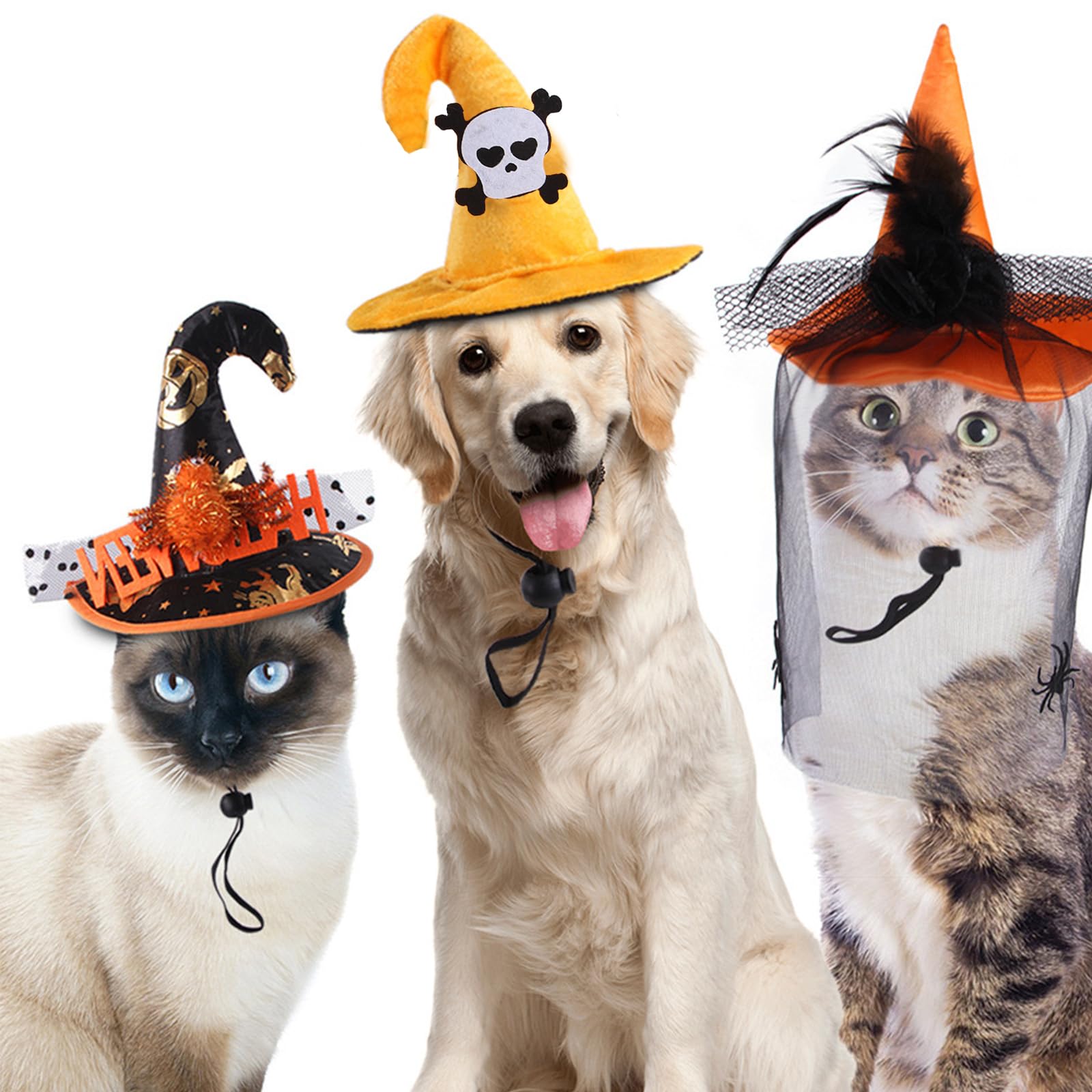Elegant Little Tail Dog Halloween Costume 1Pc Skull Print Halloween Hat Funny Pet Headgear Adjustable Skull Headdress Cute Witch