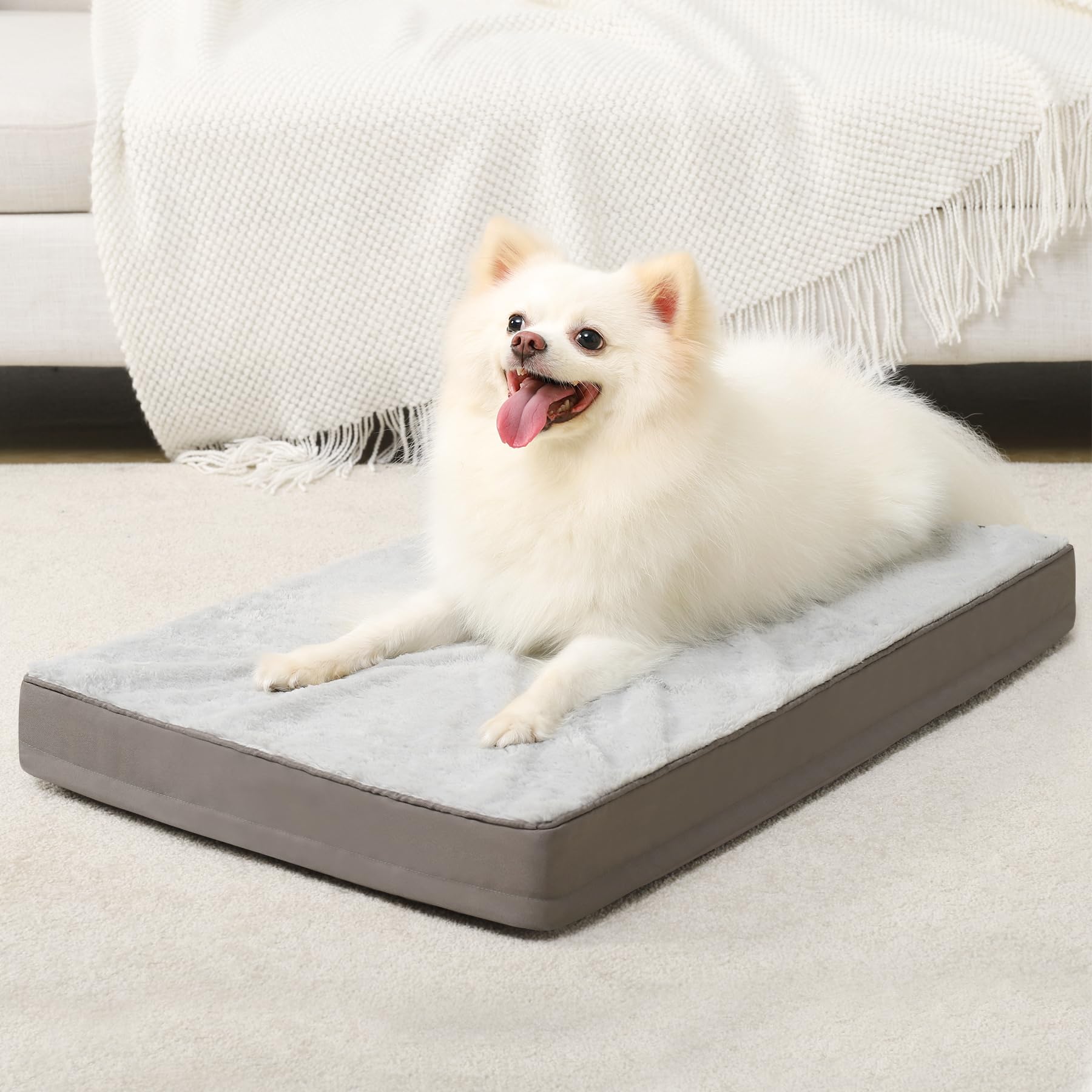 Ksiia Orthopedic Dog Bed Dog Crate Bed Waterproof Dog Beds For Small Dogs Deluxe Plush Washable Dog Bed With Egg Crate Foam & Removable Cover, 17 X 12 Inch, Gray