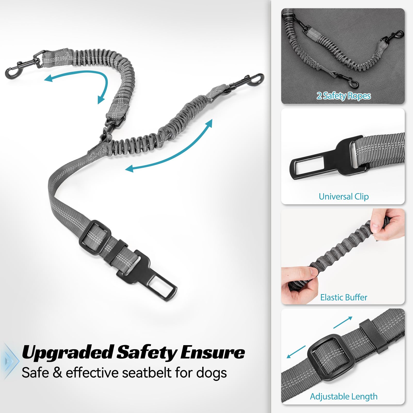 Petsfit Dog Booster Car Seat For Small/Medium Dogs, Dog Car Seat For Medium Sized Dog With 2 Clip-On Safety Leashes And Patented Buckles, Pet Car Seat With Storage Pockets For Pets Under 45Lbs (Grey)