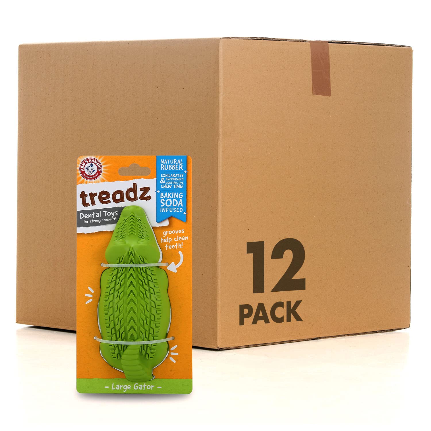 Arm & Hammer Super Treadz Gator Chew Toy For Dogs, 12 Pack | Best Dental Dog Chew Toy | Reduces Plaque & Tartar Buildup Without Brushing | Safe For Dogs Up To 35 Lbs