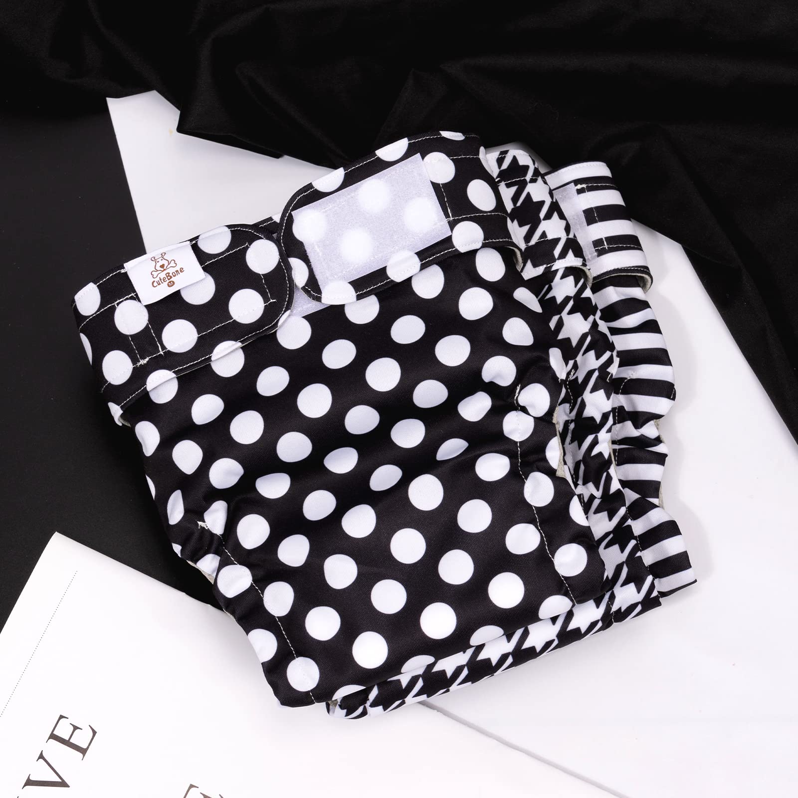 Cutebone Washable Dog Diapers Female No Tail Hole 3 Pack Reusable Doggie Period Training Pants For Docked-Tail Frenchie French Bulldog Boston Terrier Without Tail Wwd06M