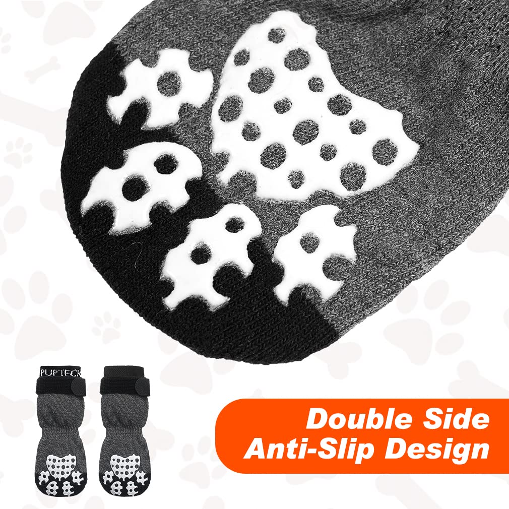 Pupteck Anti-Slip Dog Socks With Double Sides Grips For Small Medium Large Dogs Hardwood Floors Prevents Licking  Dog Shoes For Hot Pavement Traction Control Paw Protector For Senior Dogs  Grey L -Like New