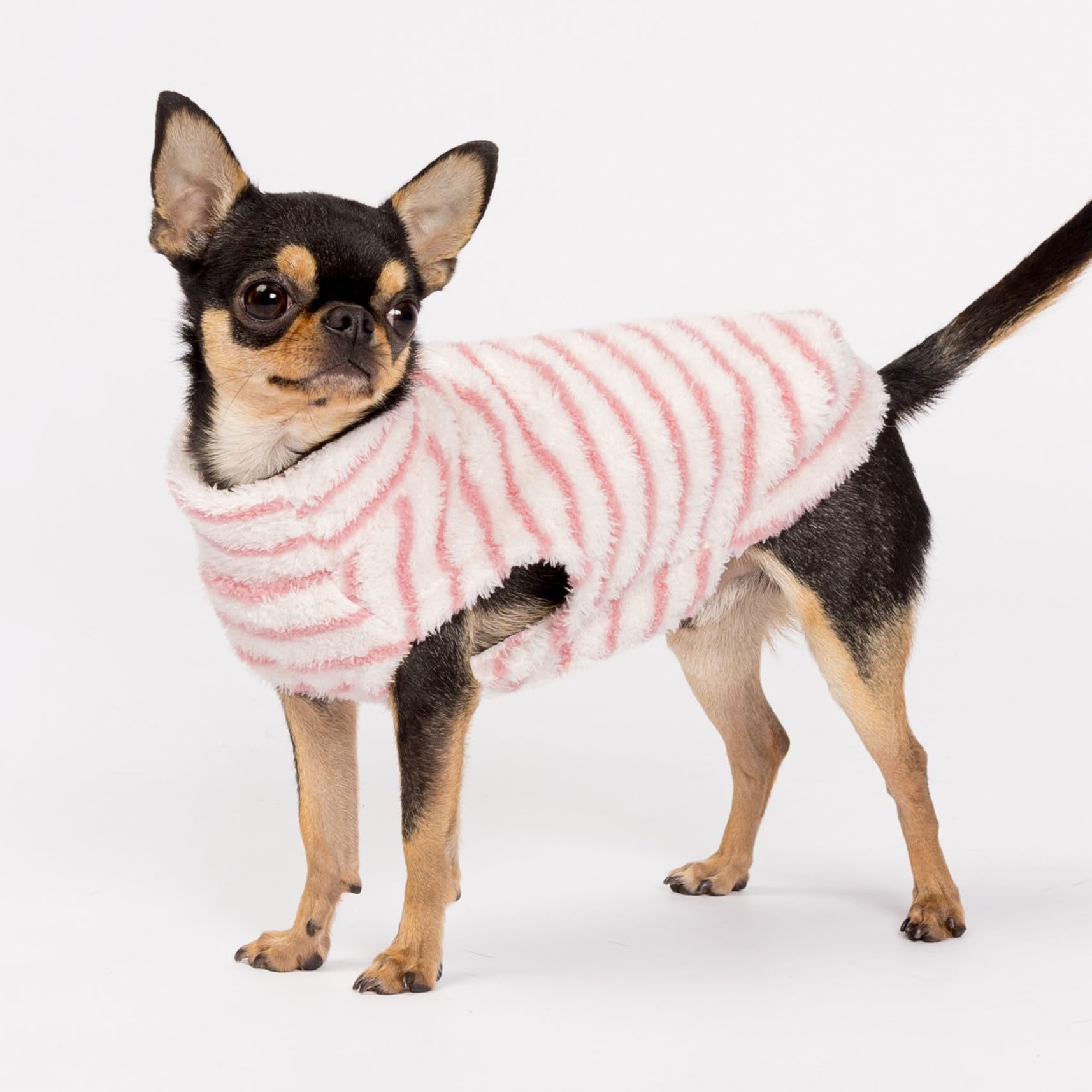 Fitwarm 2 Pack Striped Fleece Dog Sweater, Warm Winter Dog Clothes for Small Dogs Girl, Fuzzy Turtleneck Pet Outfit, Doggy Pullo