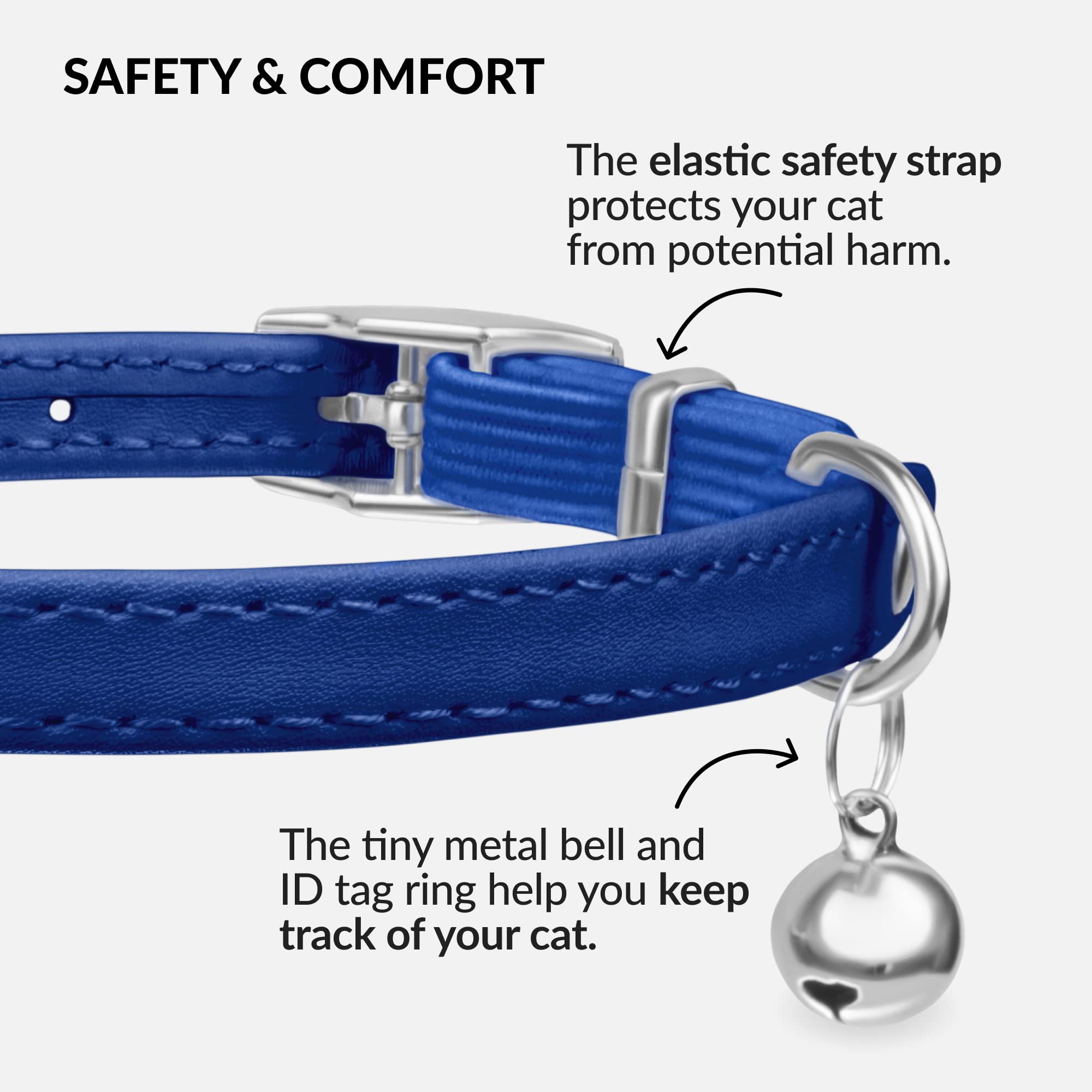 Collardirect Leather Cat Collar With Bell - Kitten Collar, Small And Big Cat Collar For Boy Cats, Girl Cats With Safety Elastic