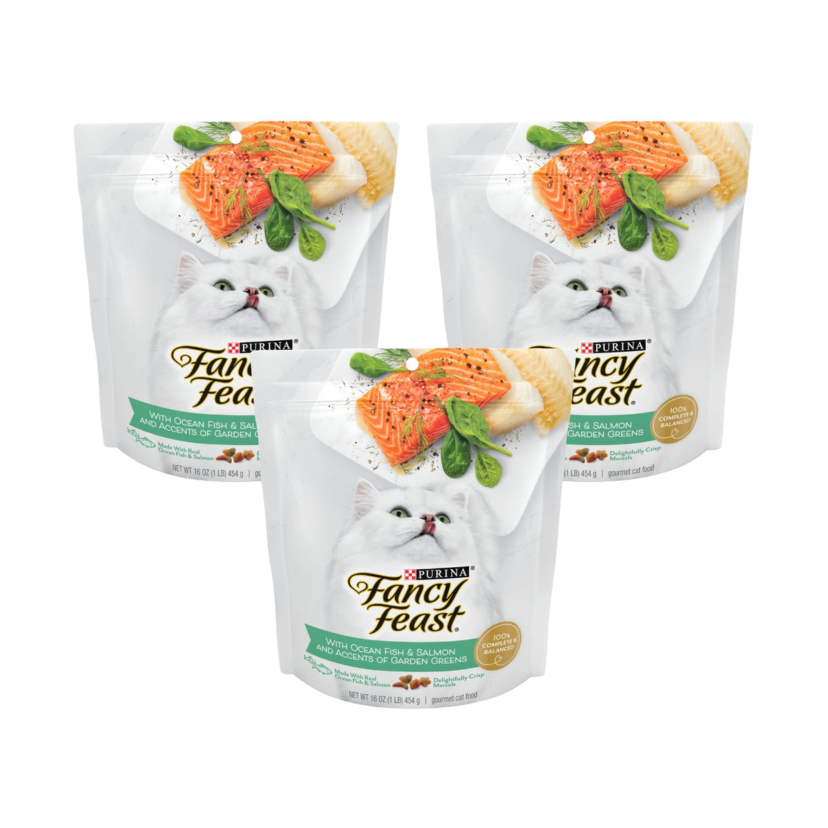 Fancy Feast Purina Dry Cat Food With Ocean Fish And Salmon - 16 Oz. Bag (Pack Of 3)