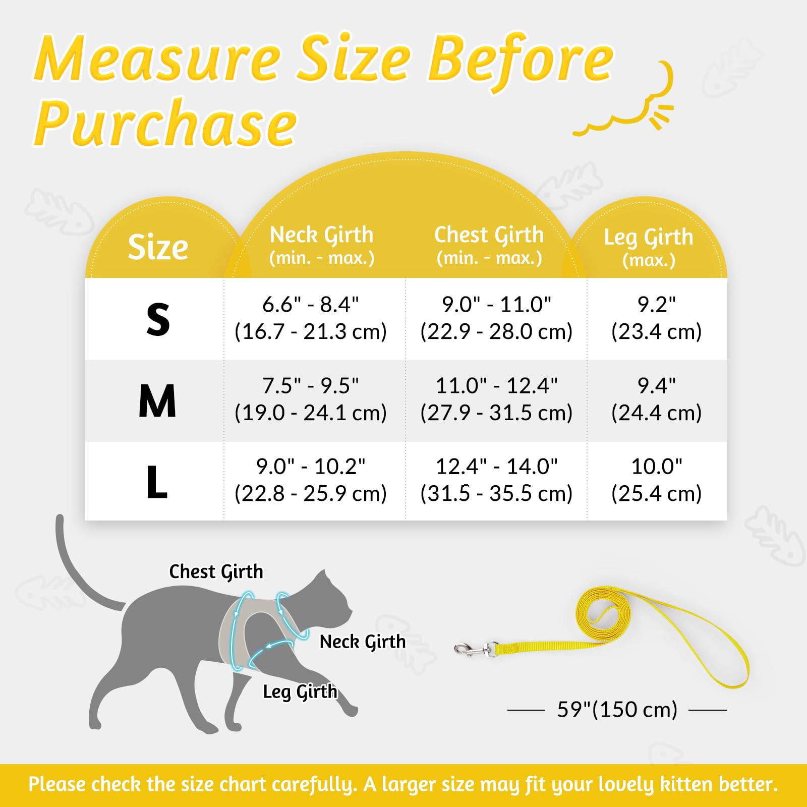 Rabbitgoo Cat Harness And Leash Set For Walking Escape Proof, Adjustable Soft Kittens Vest With Reflective Strip For Cats, Comfortable Outdoor Vest, Bright Yellow, M