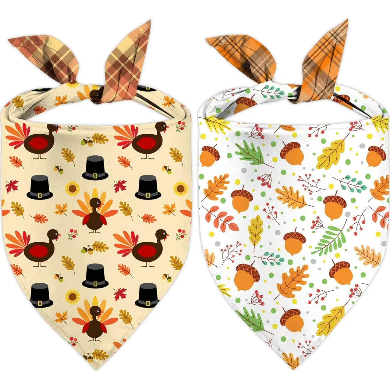 Thanksgiving Dog Bandana, Pumpkin Turkey Dog Scarf, Fall Autumn Leaves Dog Thanksgiving Bandanas for Medium Large Dogs Pets