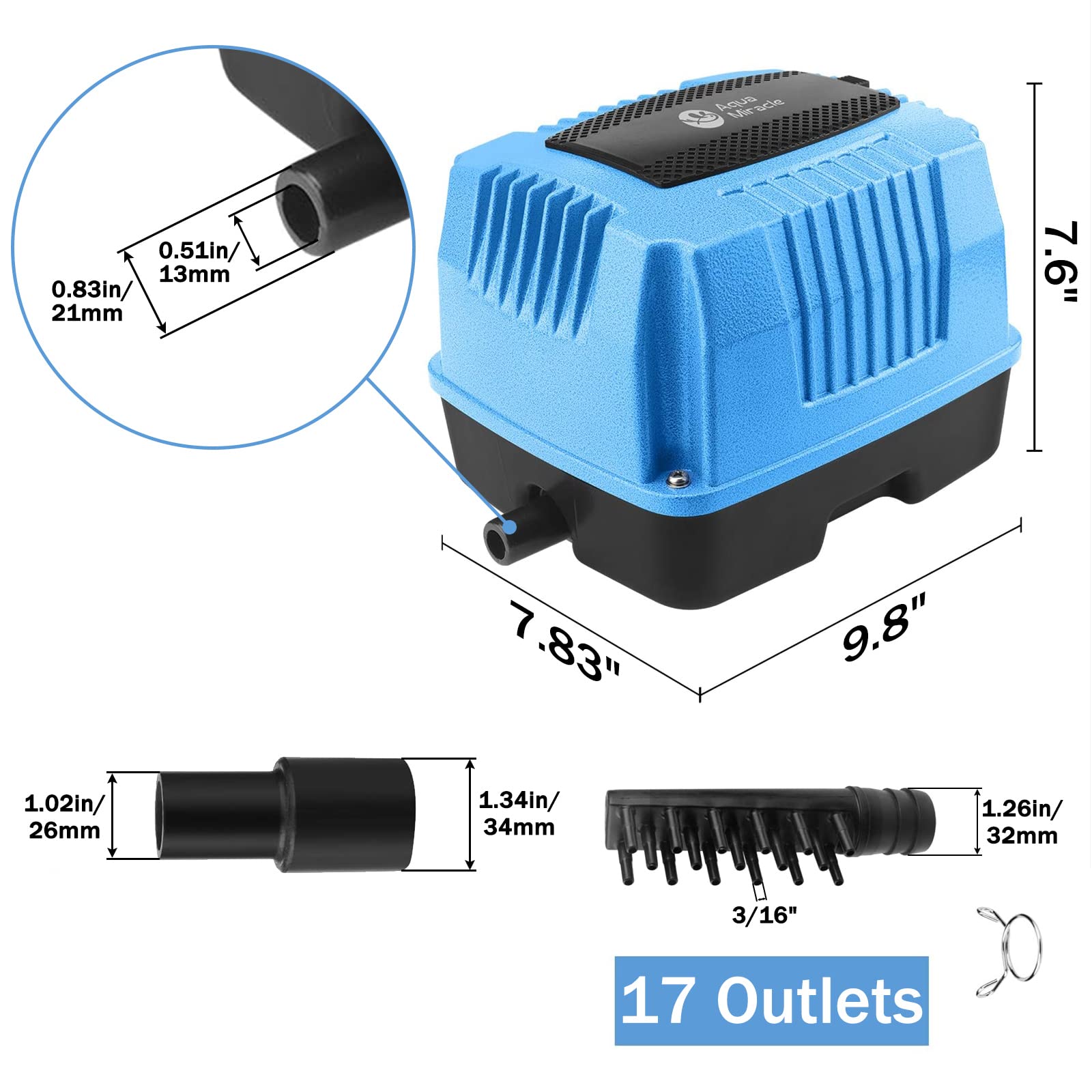 AquaMiracle Linear Air Pump AP80 for Pond Aeration, 1350GPH Septic Air Pump Pond Aerators for Outdoor Ponds, Hydroponic, Waste T
