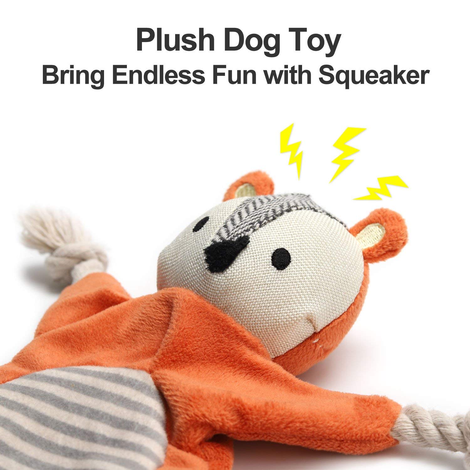 Vitscan Squirrel Plush Toy, Stuffless Dog Chew Toy With Rope Knots, Crinkle Squeaky Toy For Small Dogs