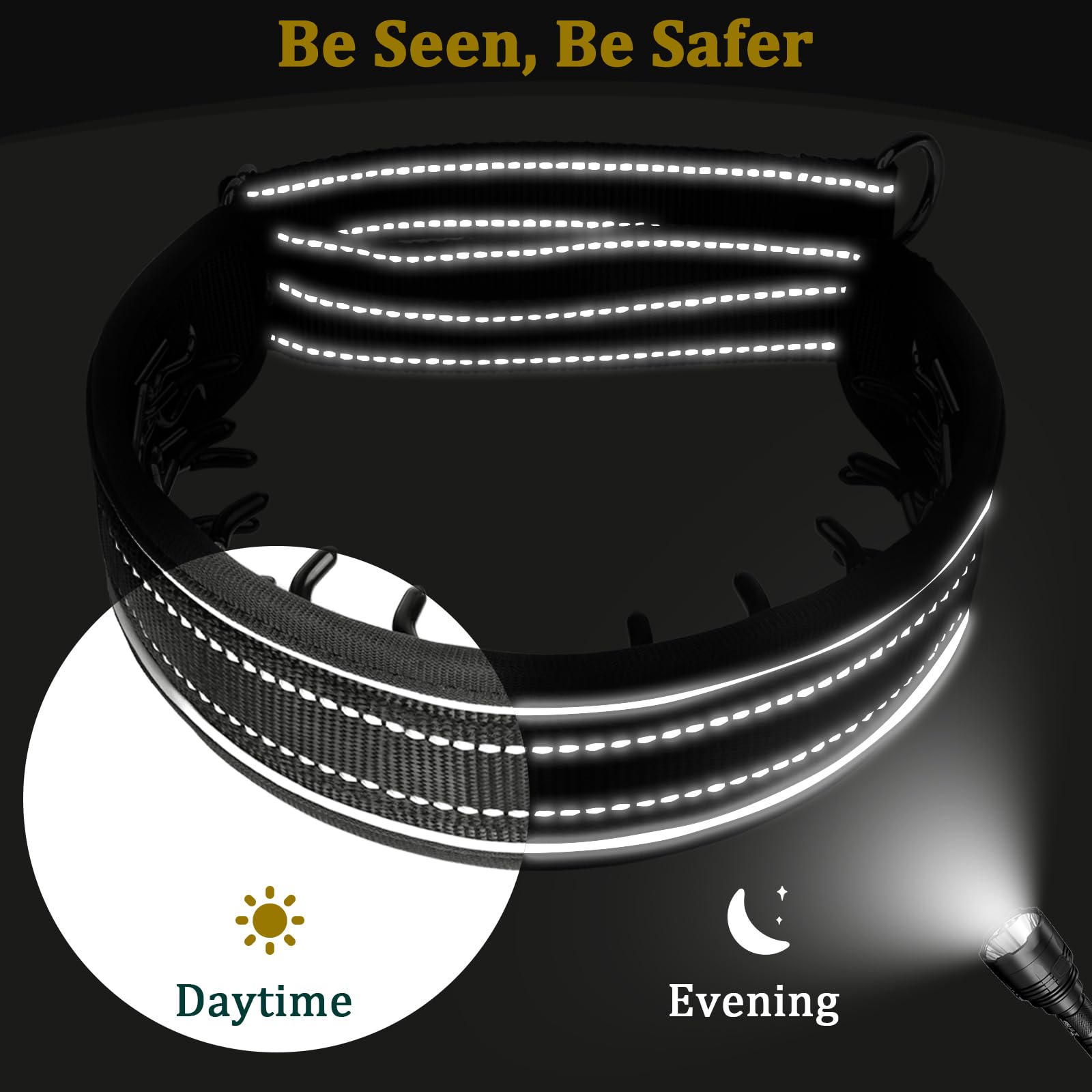 Mayerzon Prong Collar For Large Medium Dogs, Patented Reflective Pinch Collar With Metal Buckle, No Pull Adjustable Hidden Cover