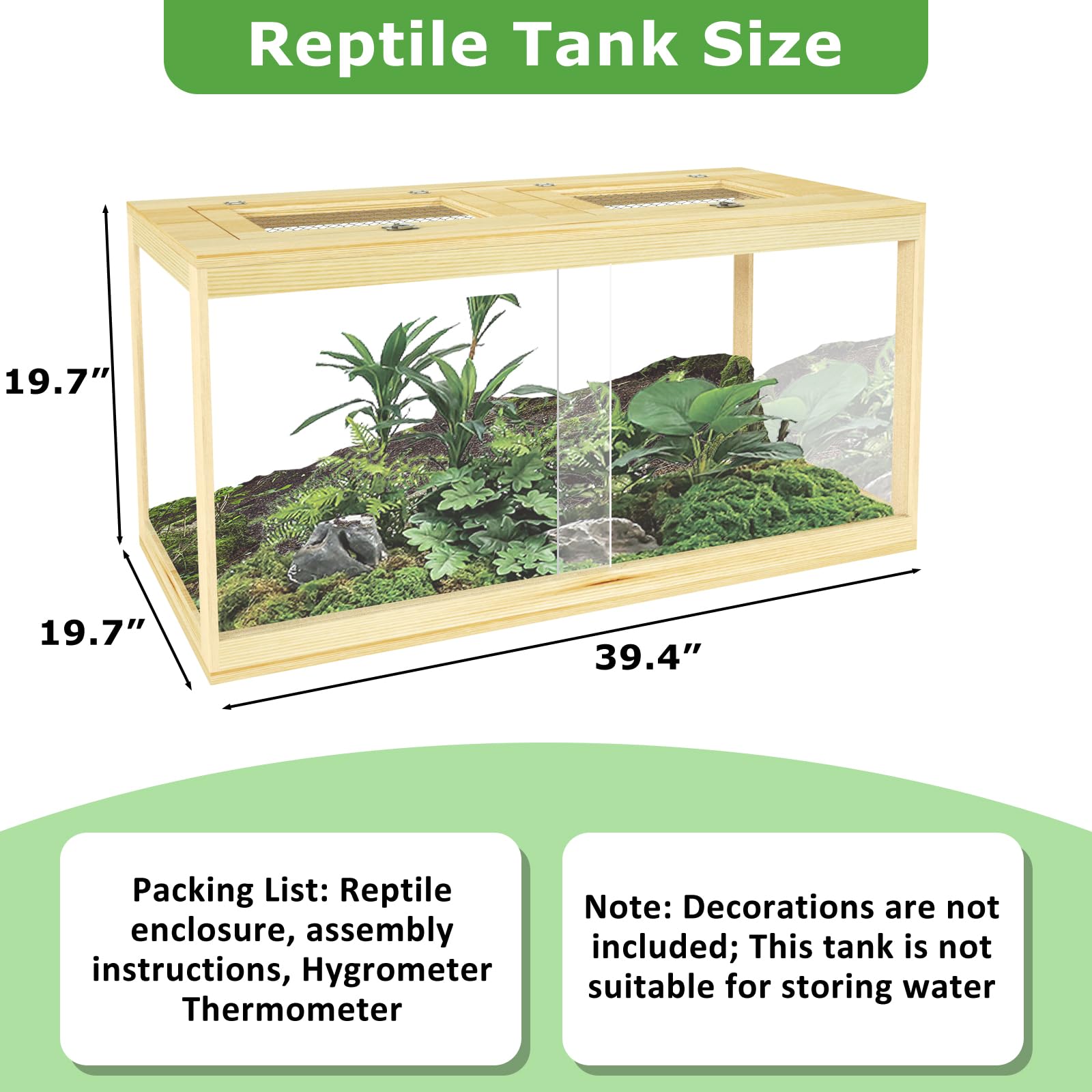 67 Gallon Reptile Tank - 40 '' Lockable Sliding Door Bearded Dragon & Snake Tank With Metal Mesh Roof, Front Opening Terrarium F