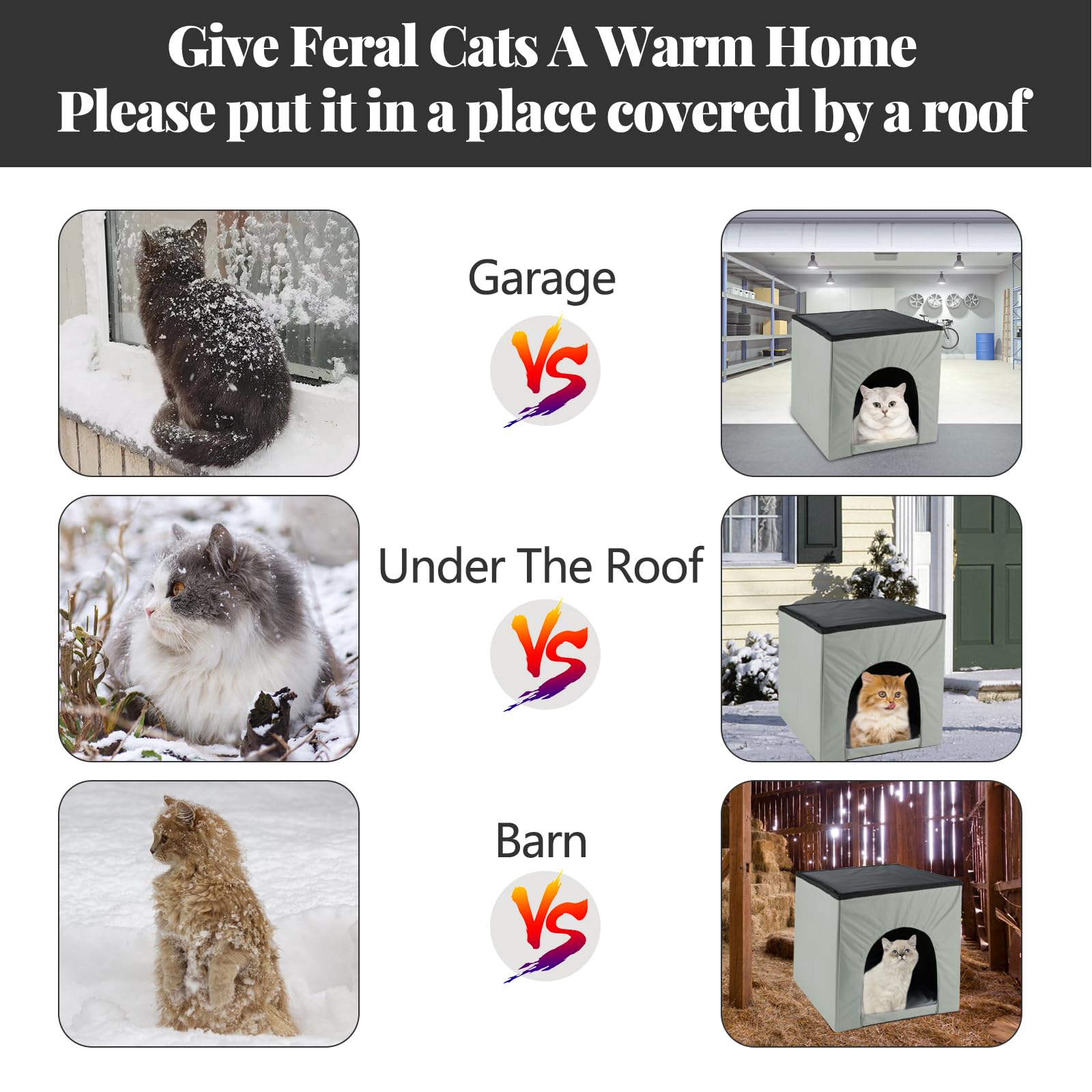 Foldable Waterproof Timing Heated Houses For Indoor Outdoor Cats With Heated Mat, Outside Heated Bed Kitty Shelter (Modern-Upgra