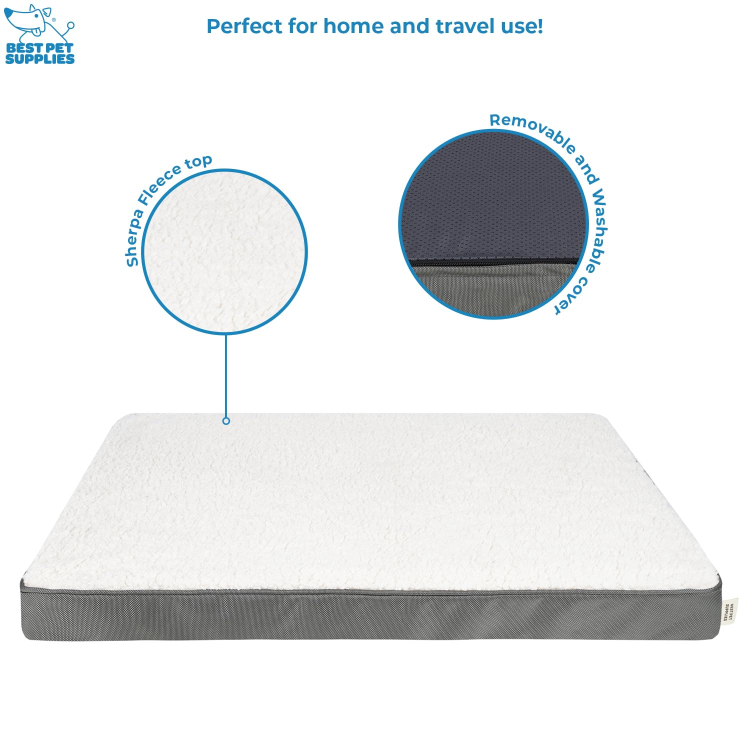 Best Pet Supplies Cute Dog Crate Mat Flat Bed With Waterproof Exterior, Thick Orthopedic Egg Foam Mattress, And Soft Sherpa Flee