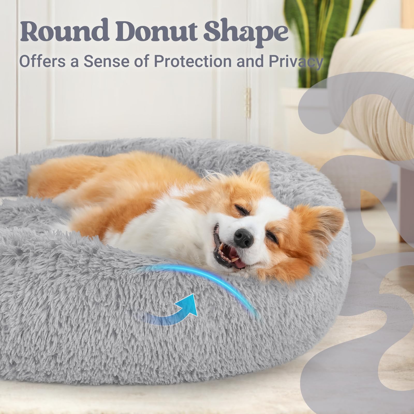 Rabbitgoo Calming Dog Bed For Small Medium, 30 Inches Pet Bed Machine Washable, Non-Slip Round Fluffy Plush Faux Fur Large Cat C