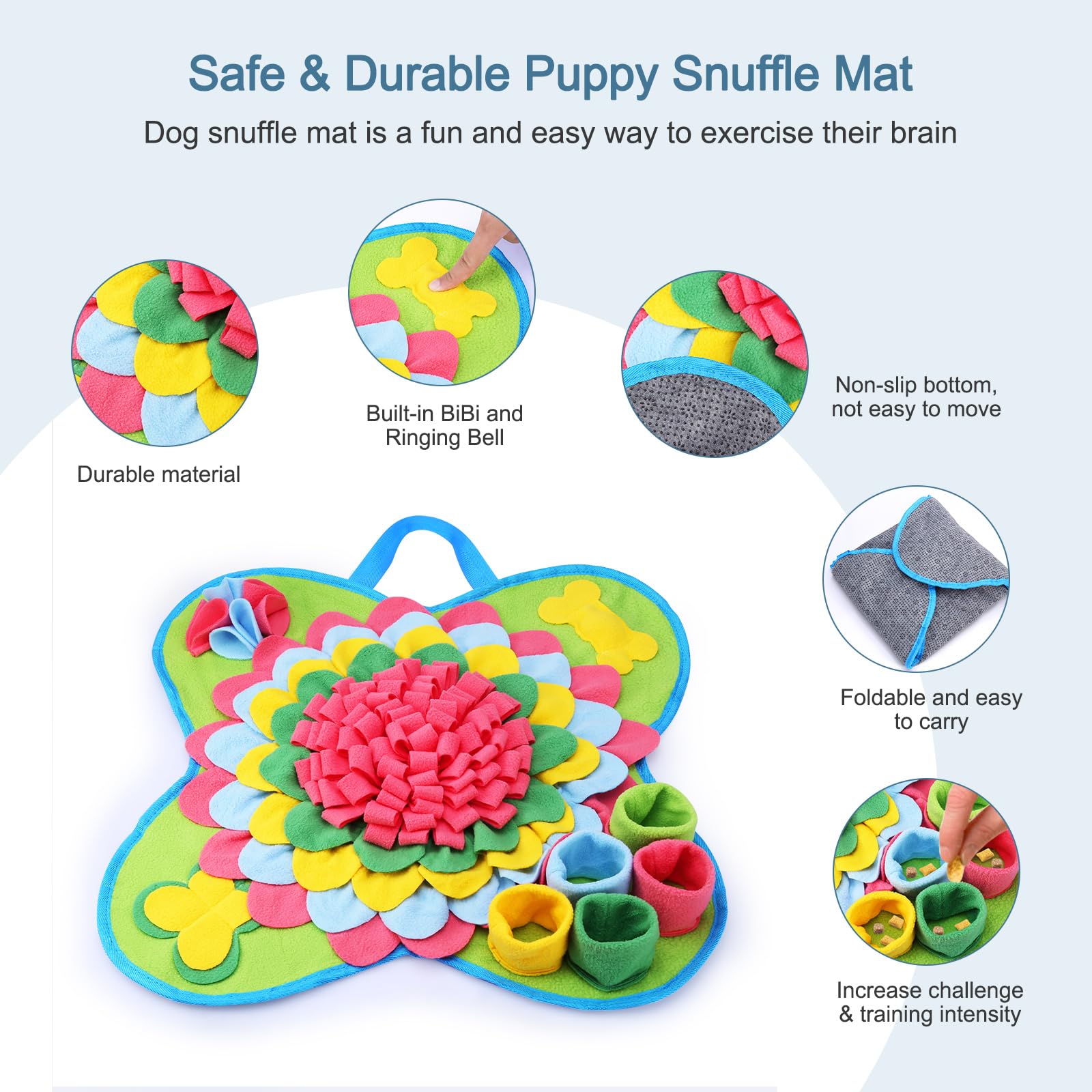 Ankilo Snuffle Mat For Slow Eating & Stress Relief - 20'' X 20'' Smell Training Mat For Small To Large Dogs