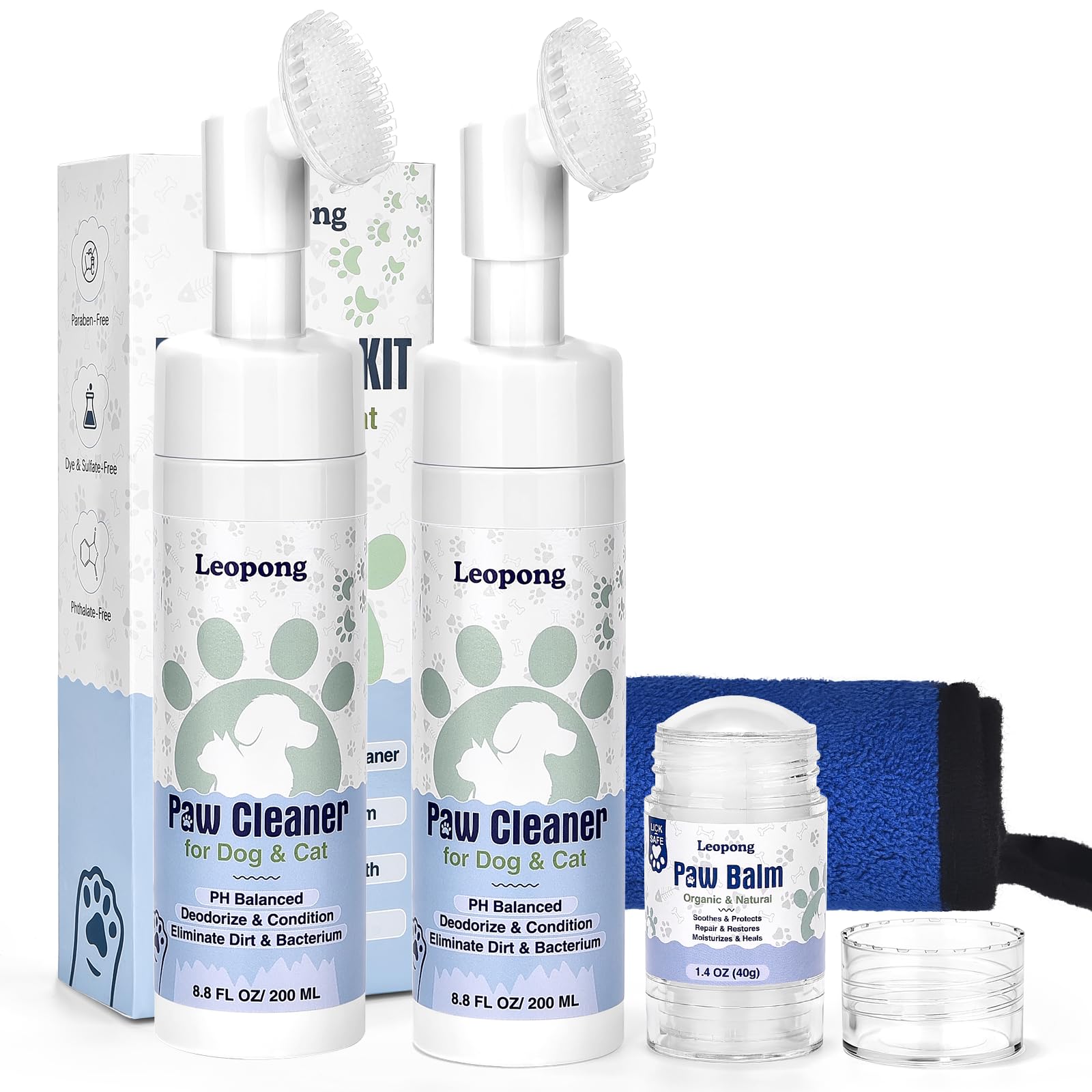 Leopong Dog Paw Care Kit- 2 Packs Cleaner For Dogs Large Medium Small Xl Breed-Dog Paw Balm For Heals - Repairs & Restores Dry -