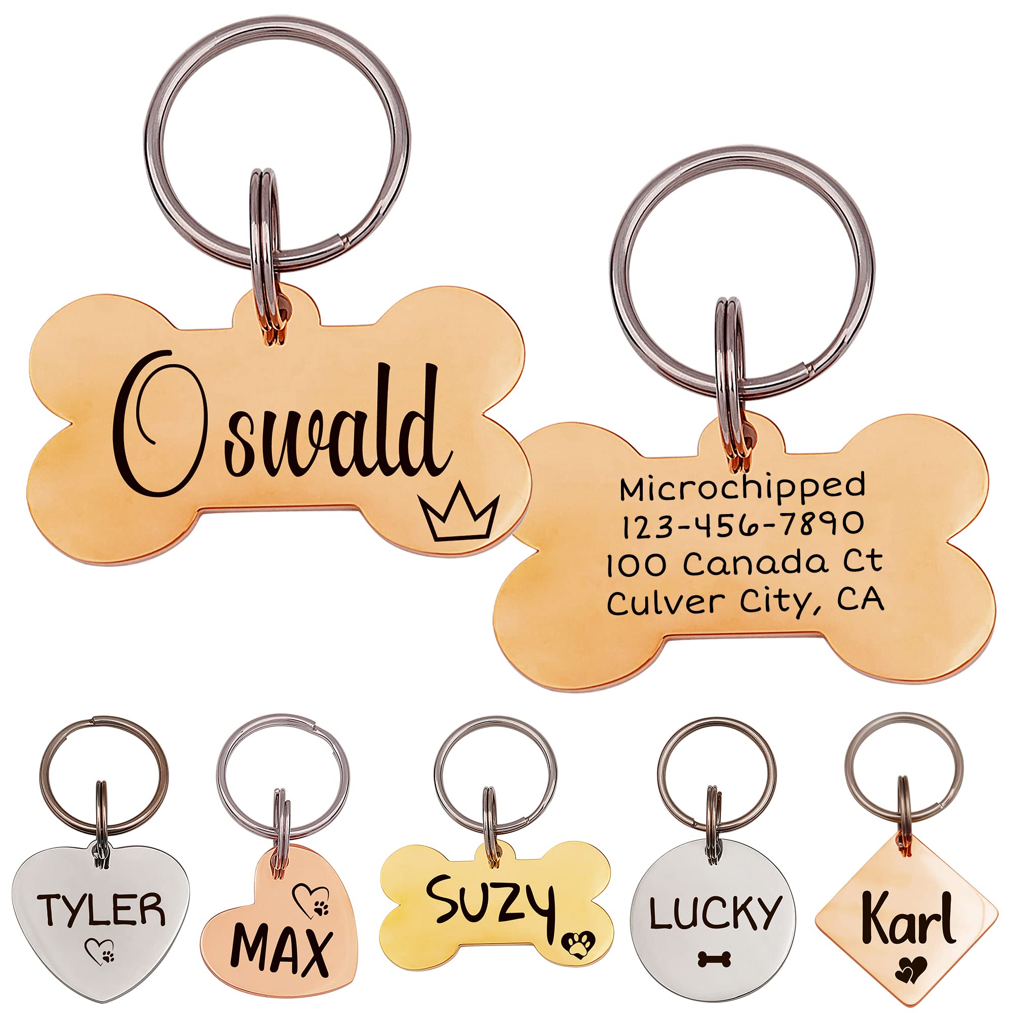Anavia Pet Id Tags, Personalized Icon Name Dog Tag Cat Tag, Glossy Stainless Steel Color Plated Dog Collar Tag (Large, Bone Shap