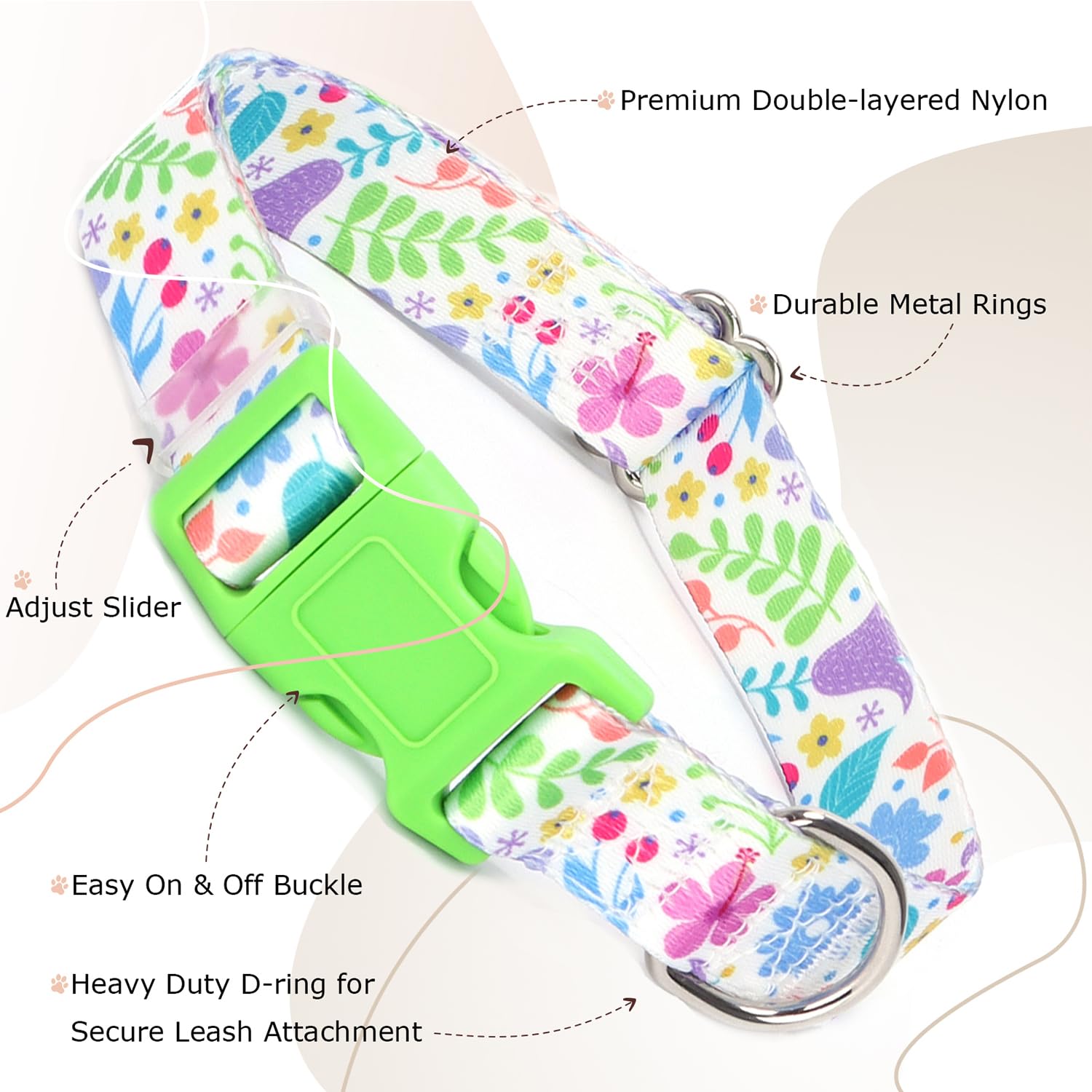 Small Dog Collar For Girl With Summer Spring Flowers Patterns, Adjustable Soft Durable Pet Collar For Xs Small Medium Large Xl D