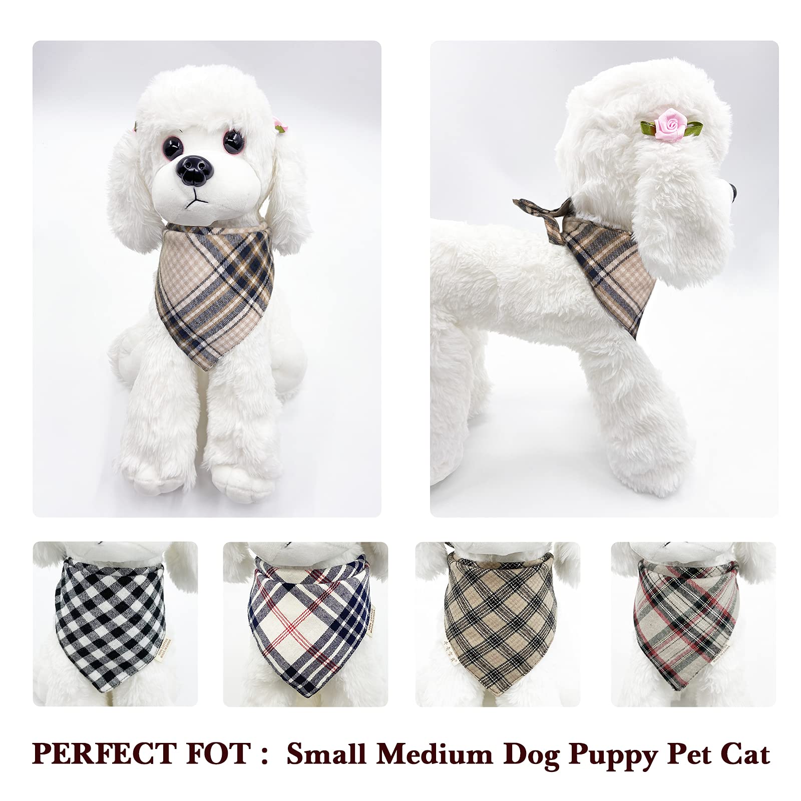 Fall 5Pcs Dog Bandanas With Button - Autumn Thanksgiving Thick Triangle Bibs Dual Layer Soft Cotton Scarf For Small Medium Large Boy Girl Puppy Cat Pet Plaid Kerchief Halloween Costumes Outfits