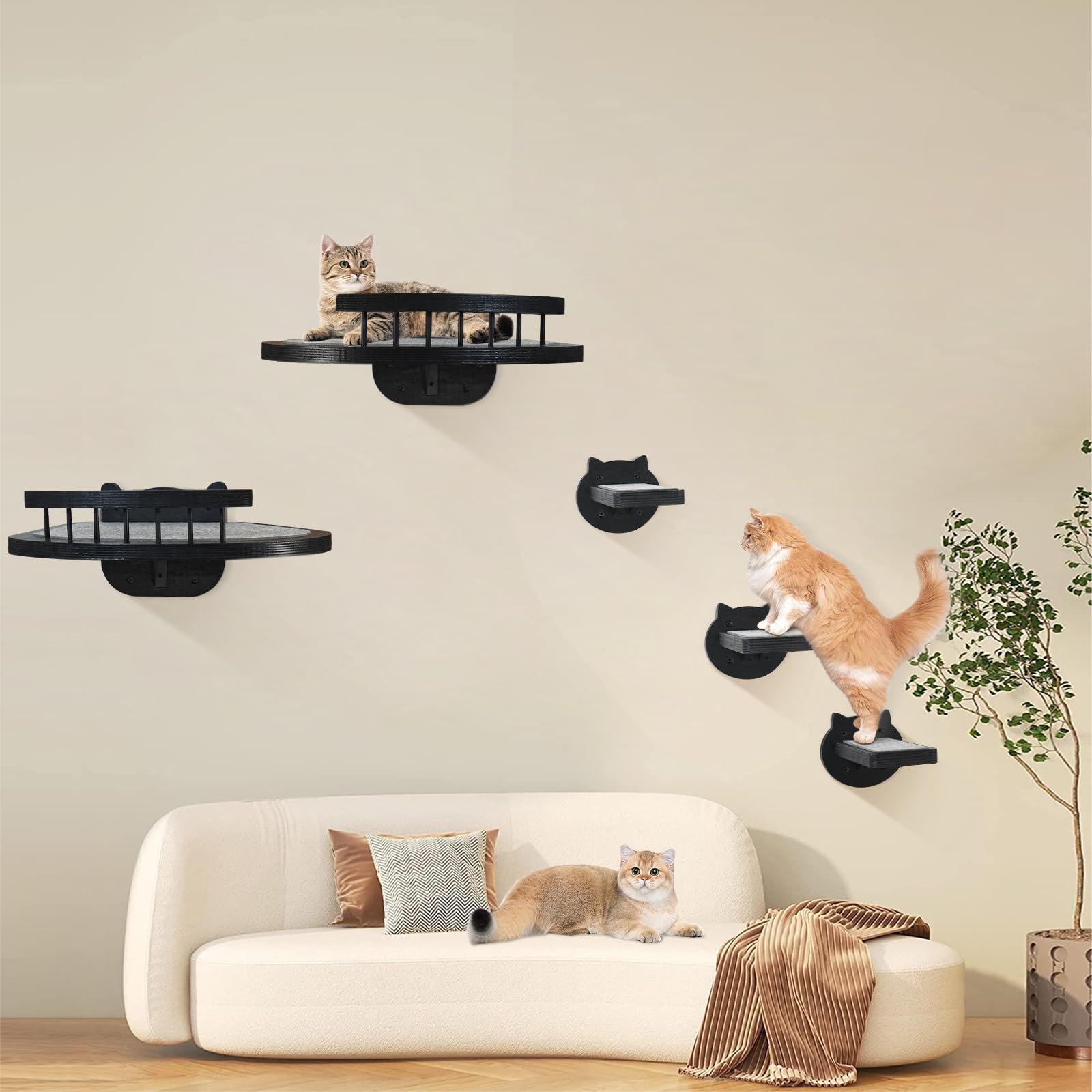 Wall-Mounted Cat Furniture - 2Pcs Shelves And Perches With 3 Steps And Scratching Pad, Climbing Condo Fit For Cats Up To 15Lbs,