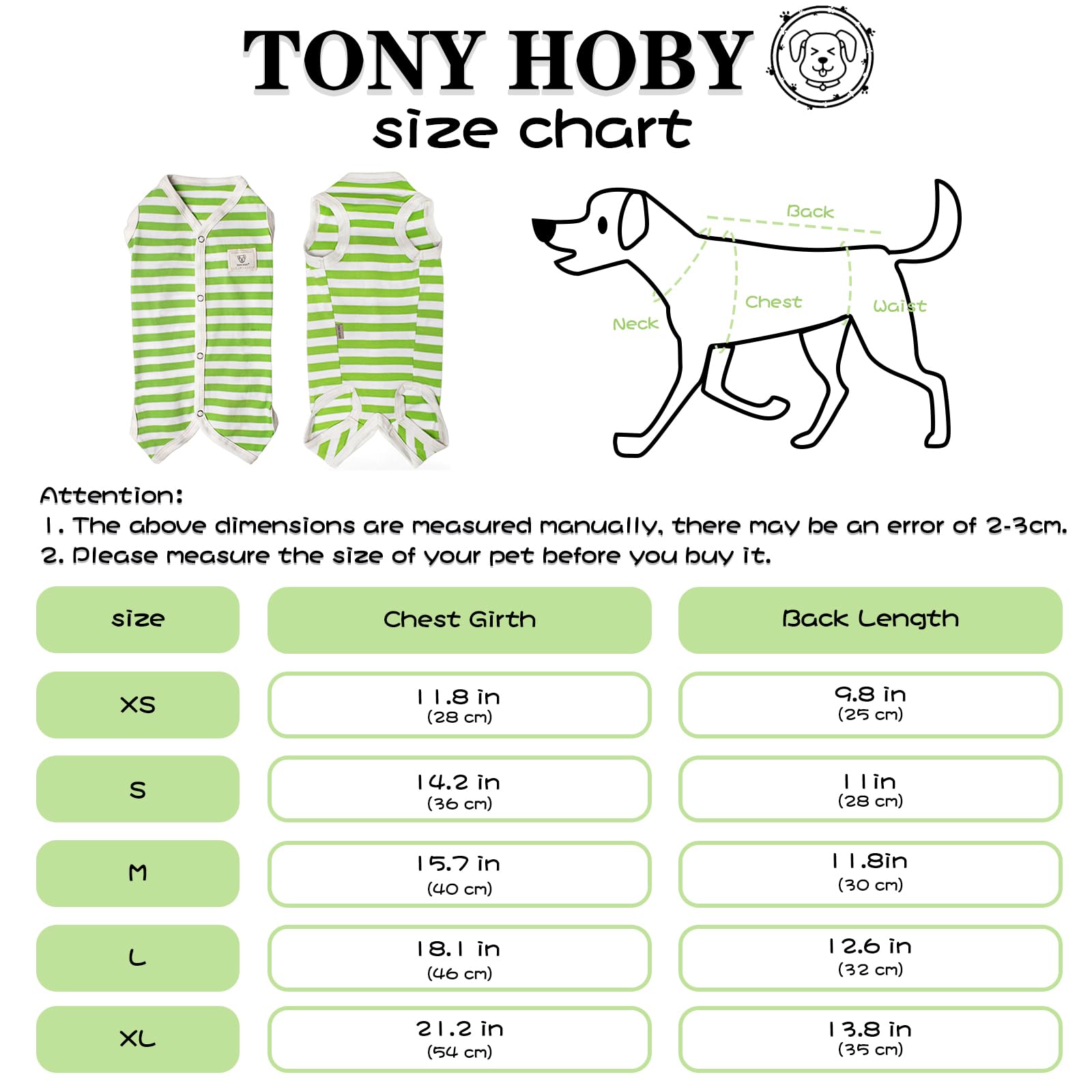 Tony Hoby Dog Summer Sleeveless Pajamas, Dog Jumpsuit With Stripes (White&Green, Xl)