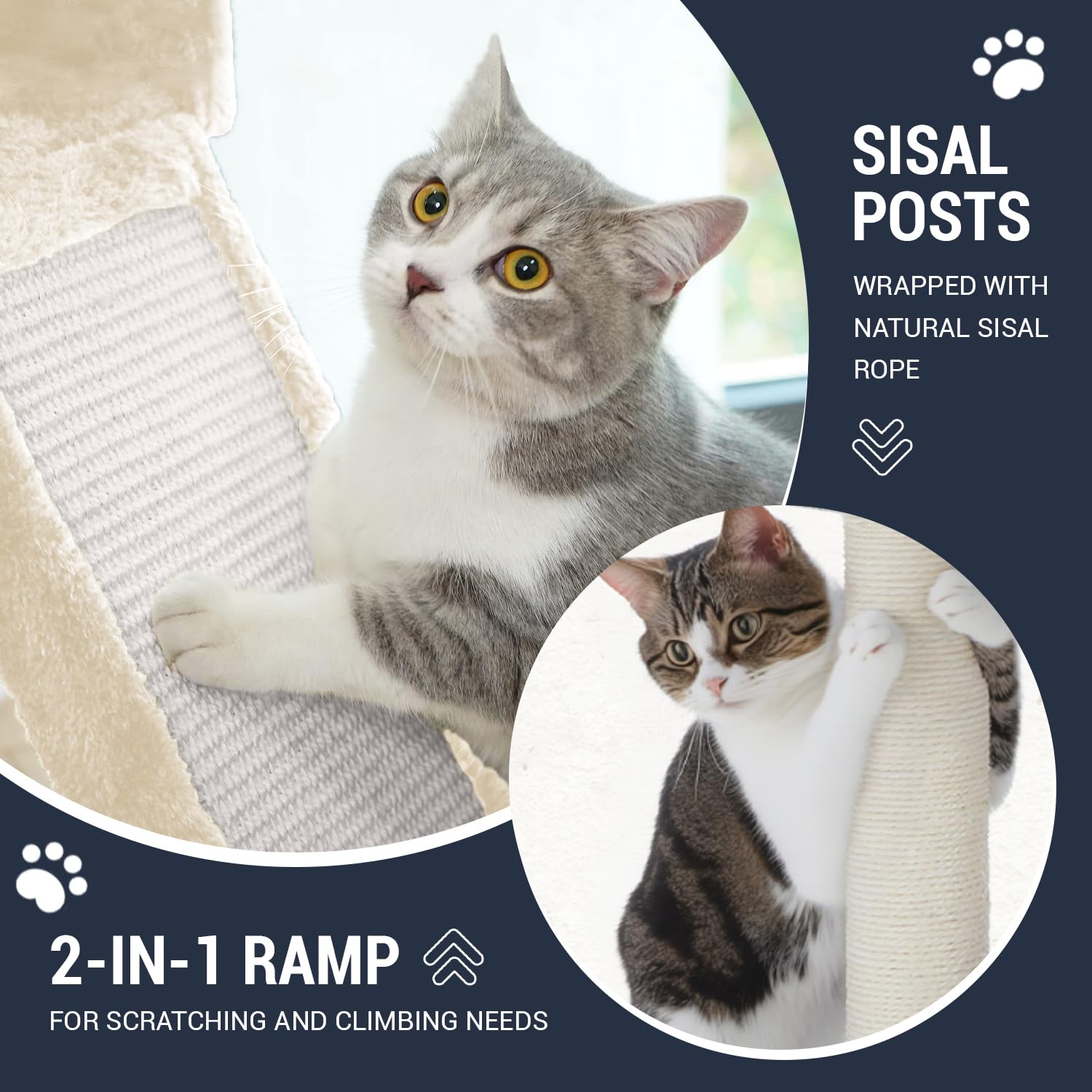 Allewie 68 Inches Cat Tree/House And Towers For Big Feline/Scratching Post/Multi-Level Large Kitty Climbing Tree With Condo/Beig