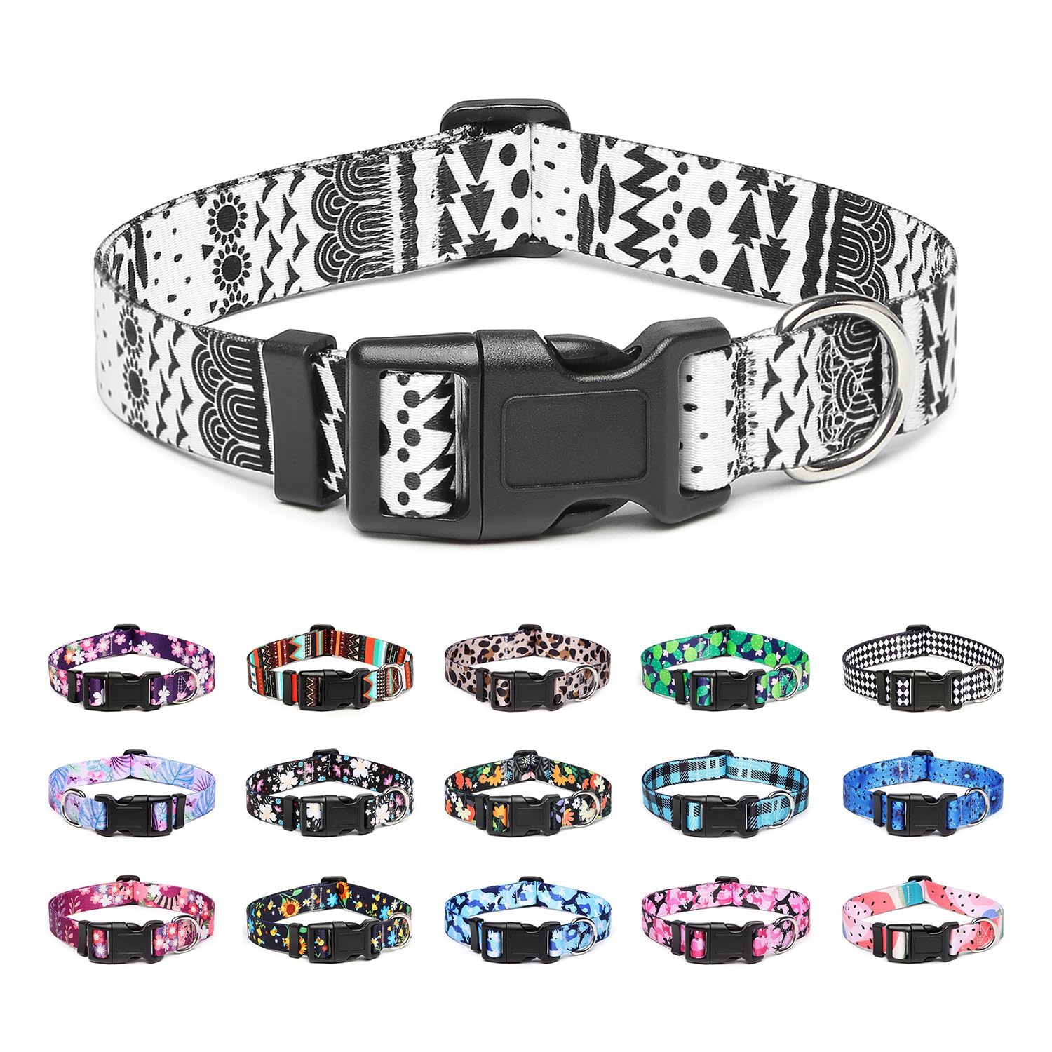 Mercano Adjustable Dog Collar - Special Design Patterns, Soft Nylon Comfortable Durable Pet Collar For Small Medium Large Dogs (S, Black White B)