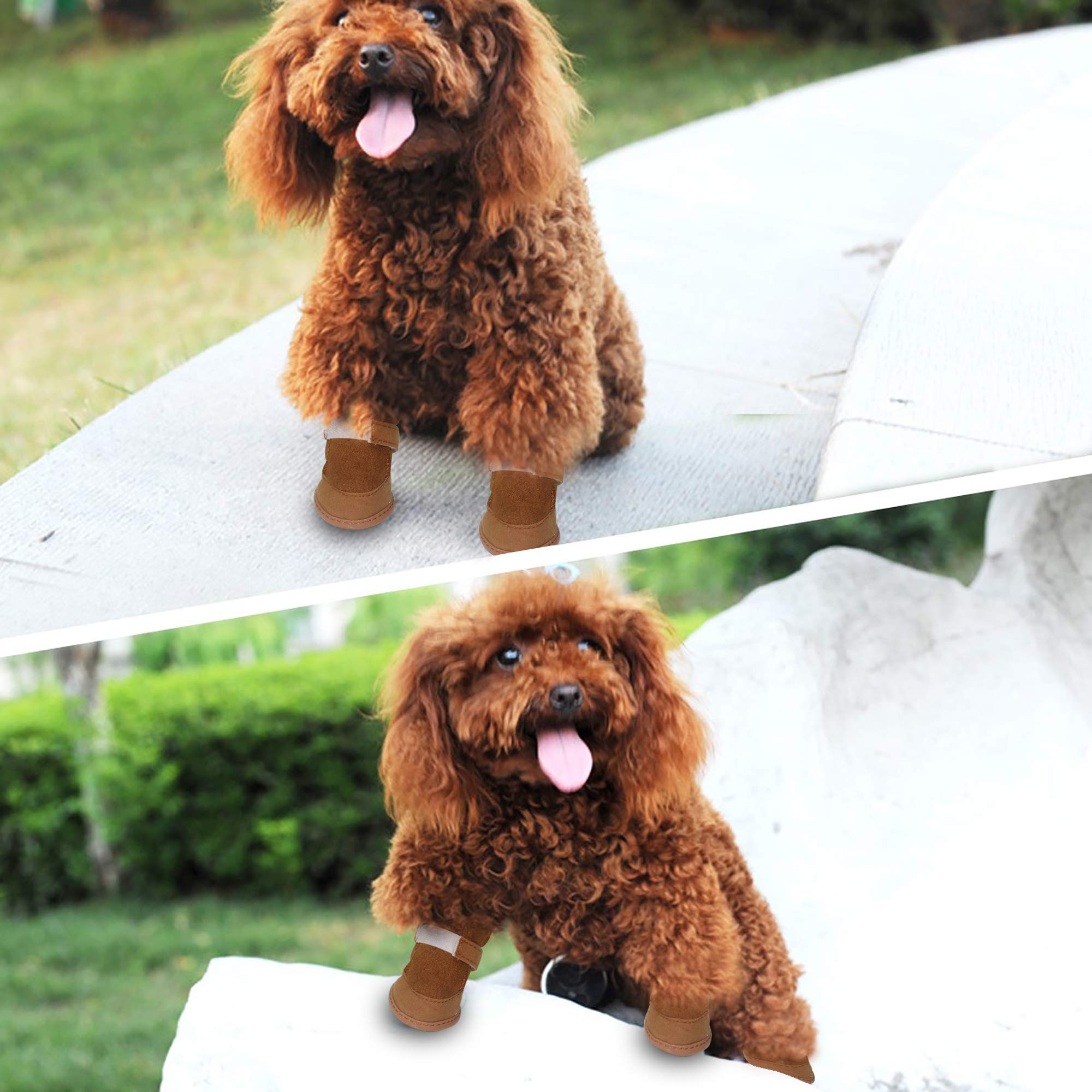 Payanwin Dog Boots Paw Protector, Anti-Slip Dog Shoes,Dog Australia Boots Pet Antiskid Shoes Winter Warm Skidproof Sneakers, For Small Dog (#5, Brown)